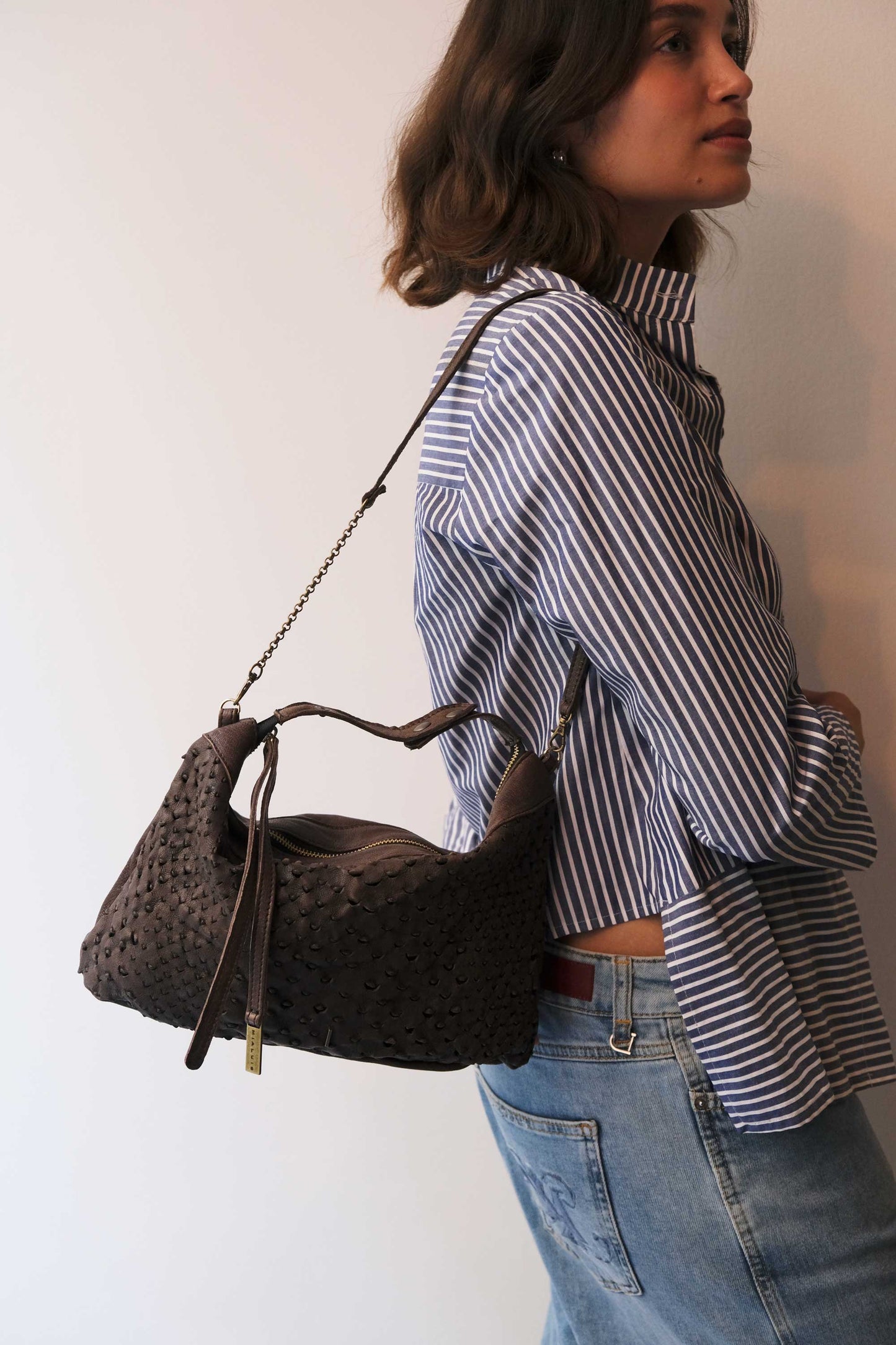 Chicca Media hobo bag in brown perforated nappa - Made in Italy-