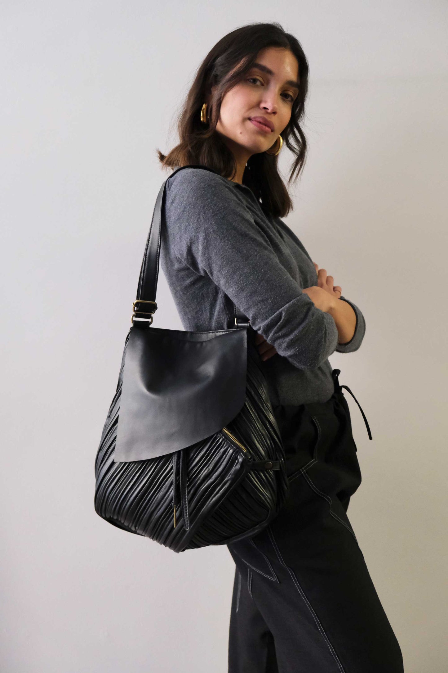 PRE ORDER discount 15%-Gabri tote bag in pleated black colour nappa leather  - use code PREORDER15 - DELIVERY IS ESTIMATED WITHIN APPROXIMATELY 30 DAYS FROM THE ORDER DATE - Made in Italy -