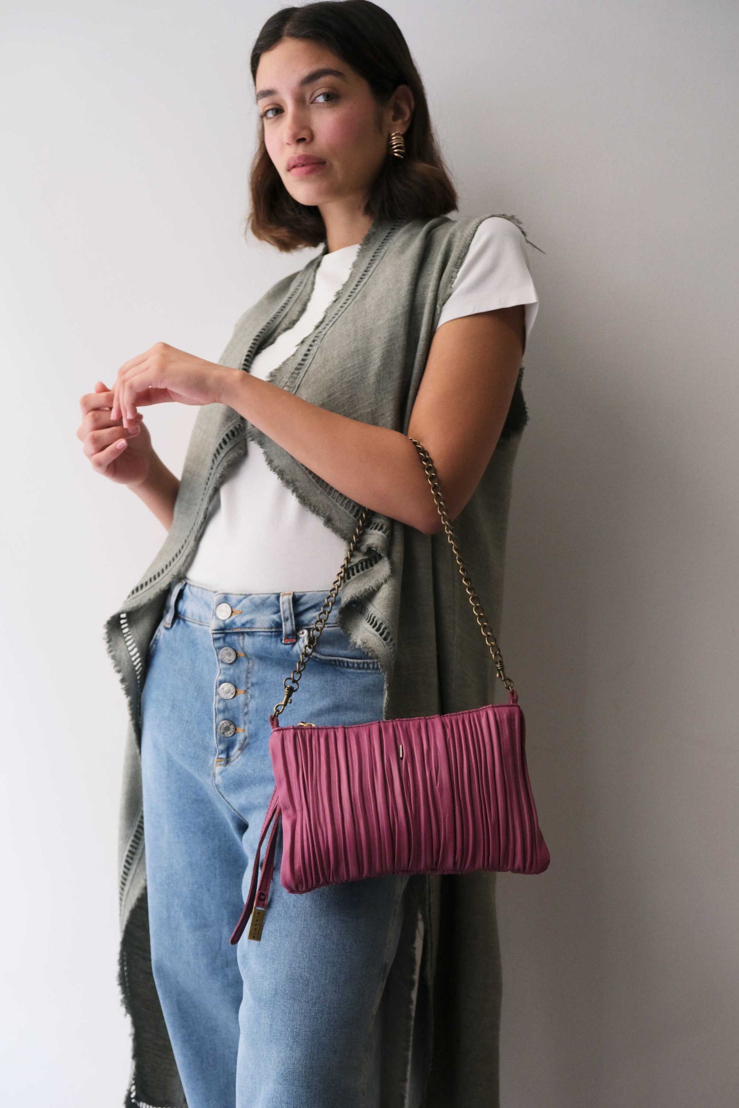 PRE ORDER discount 15%- Mikin pochette in barolo pleated soft leather - use code PREORDER15 - ESTIMATED DELIVERY END SEPTEMBER - Made in Italy -