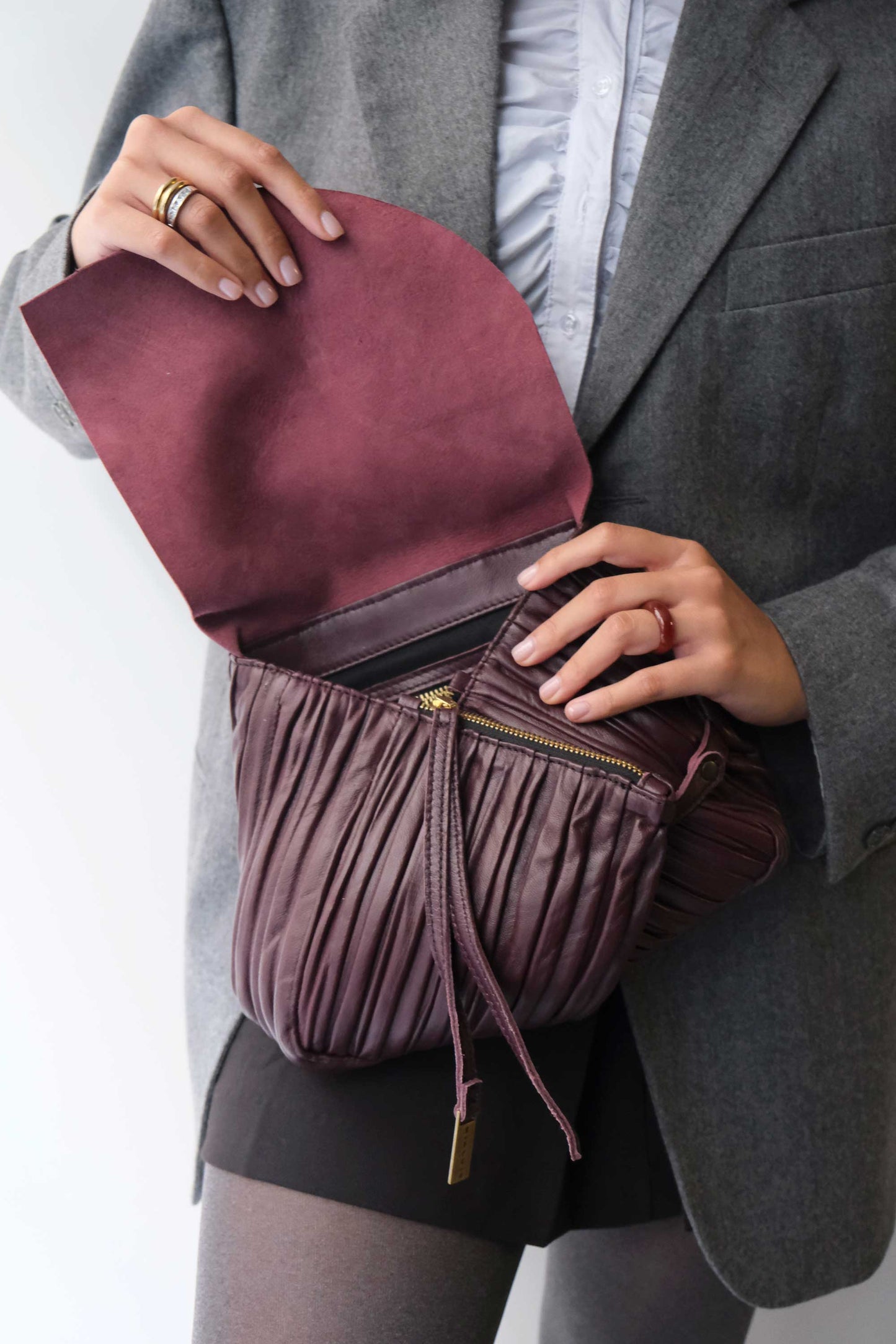 Minu in pleated plum colour leather - Made in Italy -
