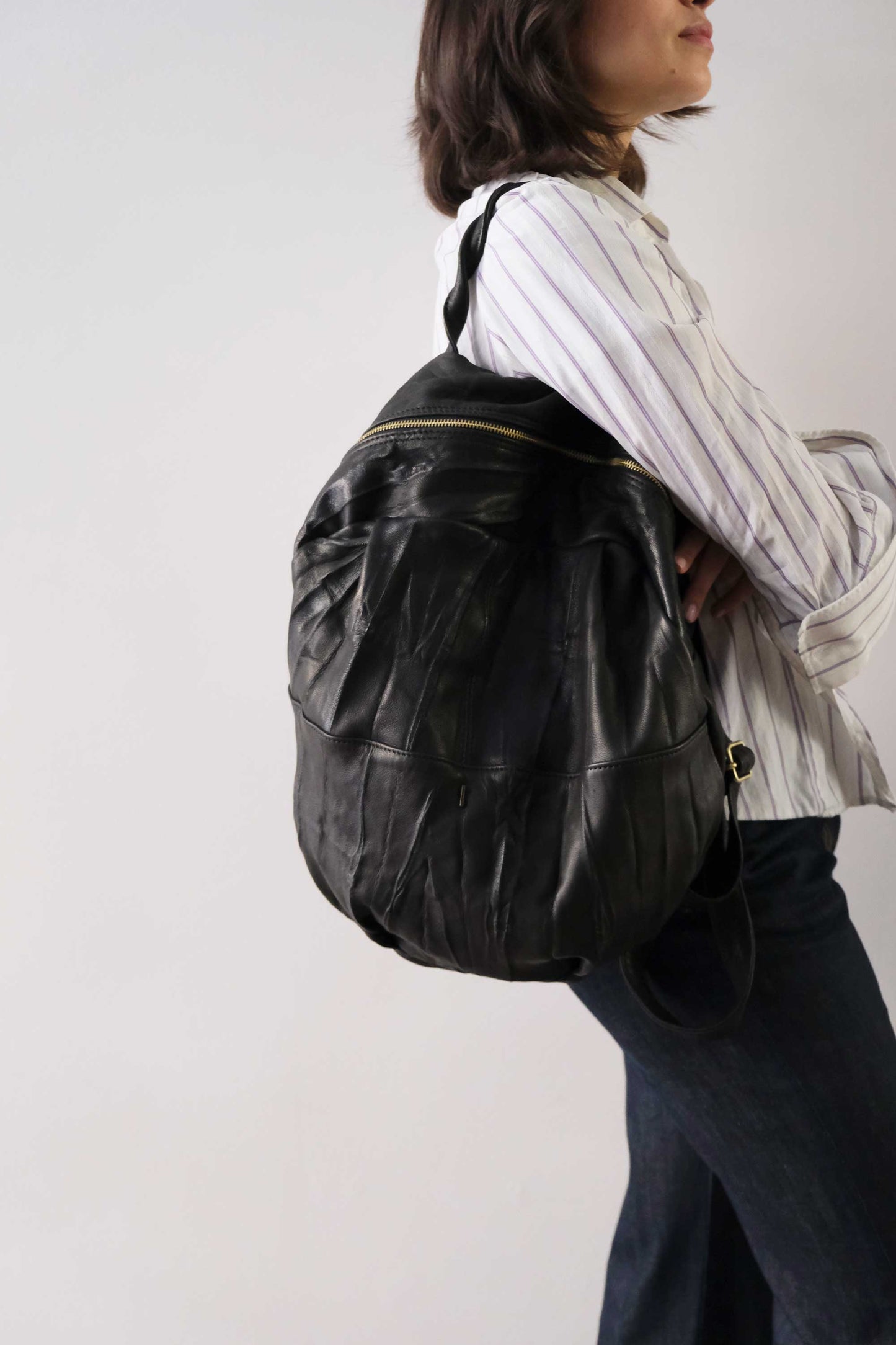 Nerina zaino in pelle nera nappa lomè lavata e morbida - Made in Italy -
