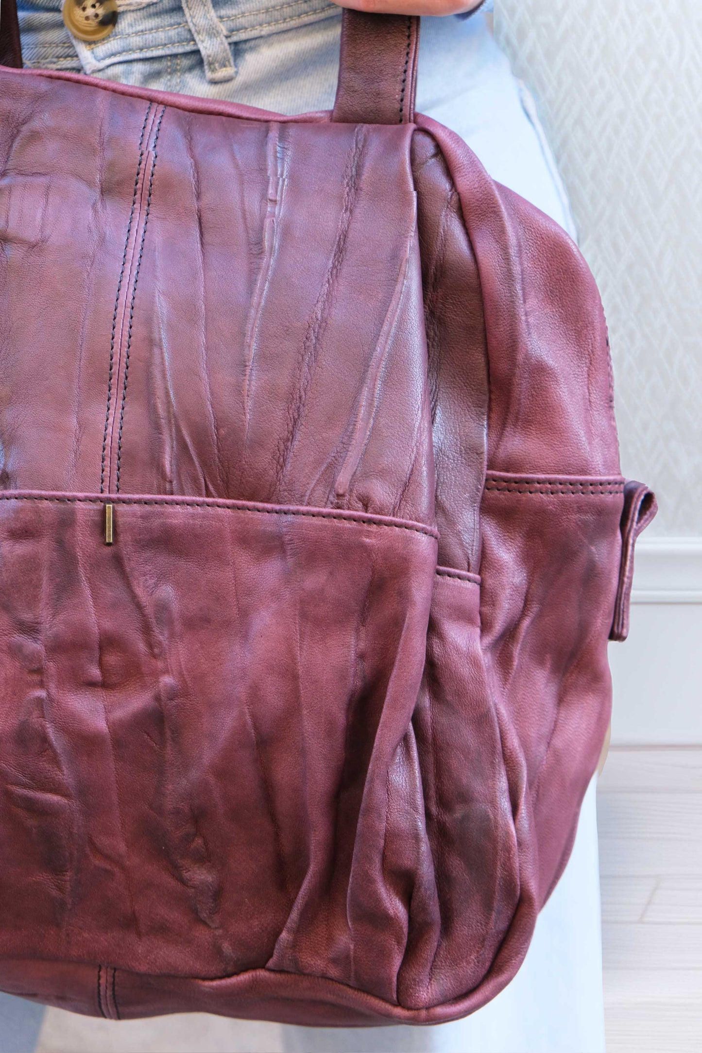 Riri tote bag in soft nappa lomé plum - Made in Italy -