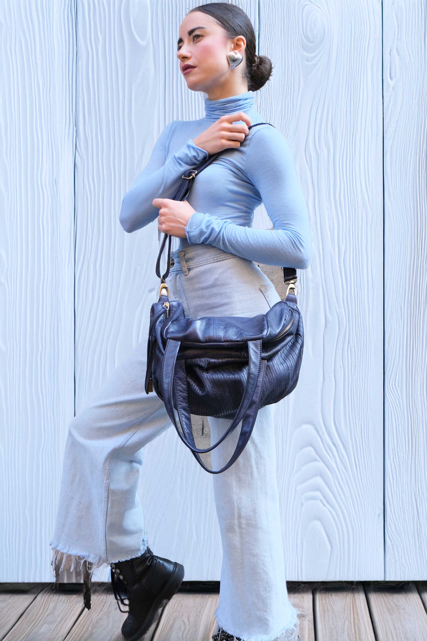 Riri tote bag in cobalt turner calf soft leather - Made in Italy -