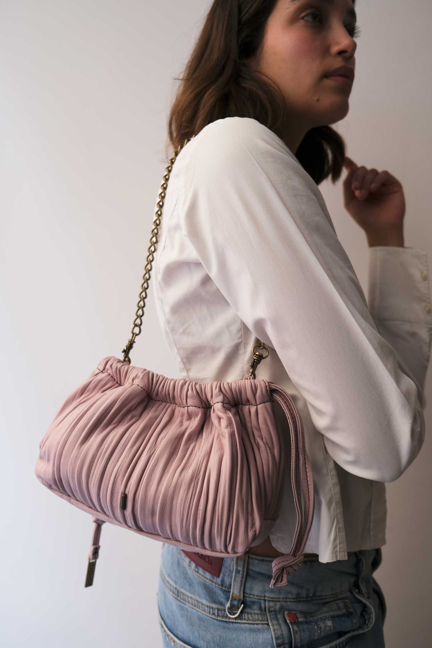 Agnes mini pochette in orchid pleated leather - Made in Italy -