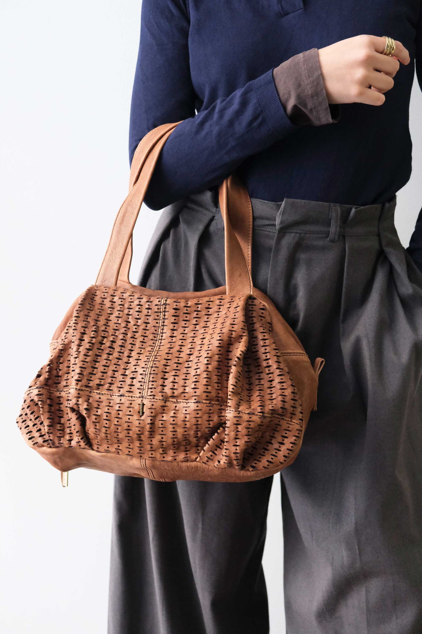 Betty tote in chocolate perforated giunco nappa leather - Made in Italy -
