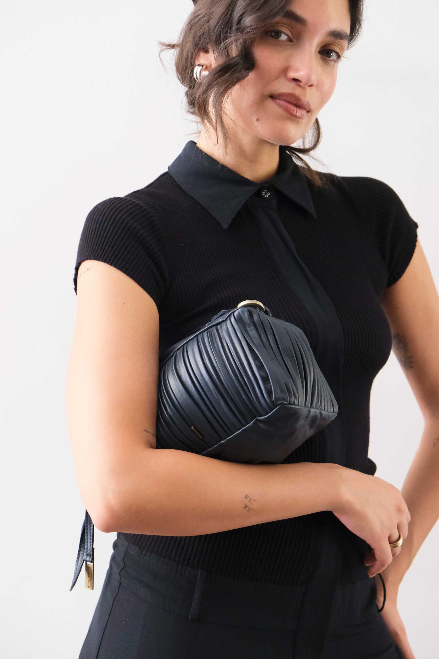 PRE ORDER discount 15%- Bobo mini in navy pleated leather nappa - use code PREORDER15 - ESTIMATED DELIVERY SEPTEMBER 15- Made in Italy -