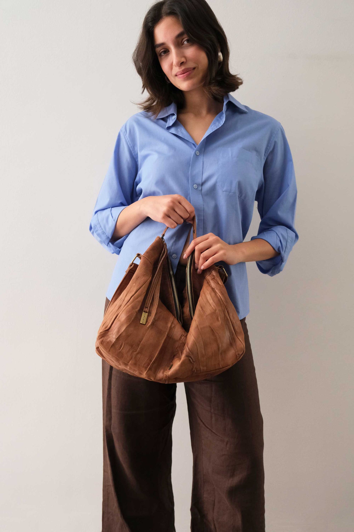 Chicca hobo bag in morbida nappa lomé cioccolato - Made in Italy -