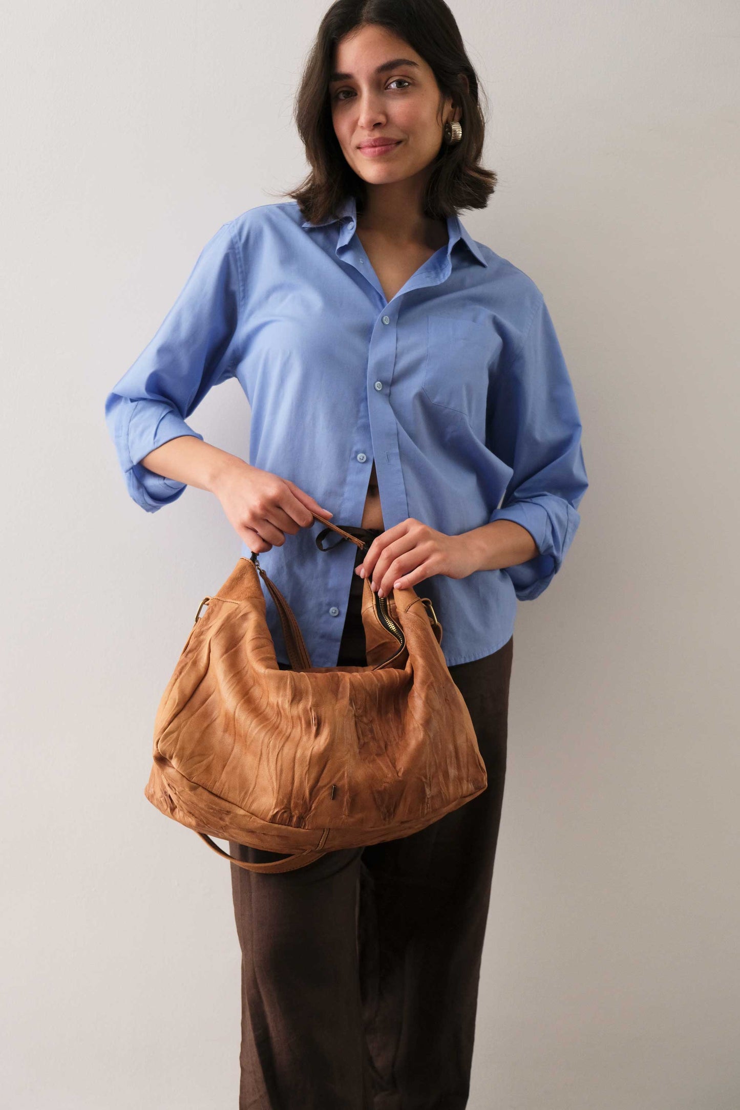 Chicca hobo bag in morbida nappa lomé cognac - Made in Italy -