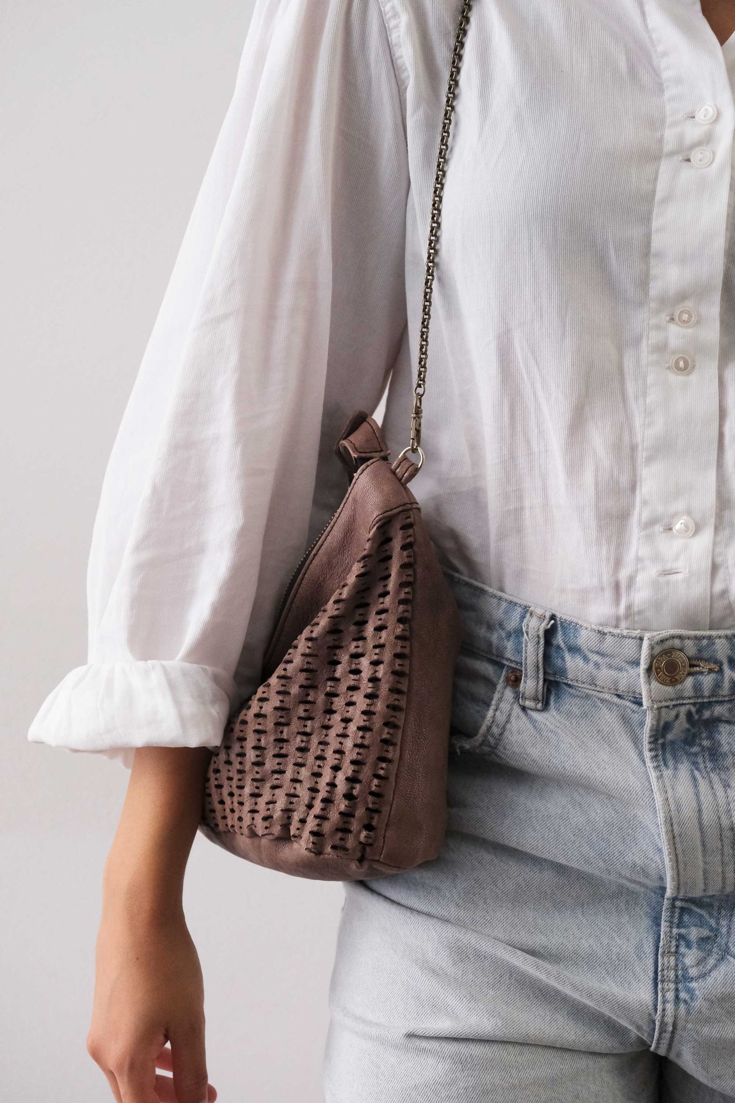Chicca Media hobo bag in taupe perforated giunco nappa - Made in Italy -
