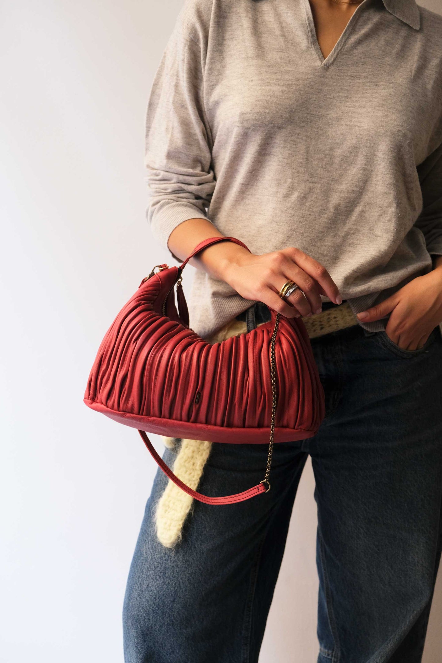 PRE ORDER discount 15%- Chicca Media hobo bag in red pleated leather - use code PREORDER15 - ESTIMATED DELIVERY END SEPTEMBER - Made in Italy -