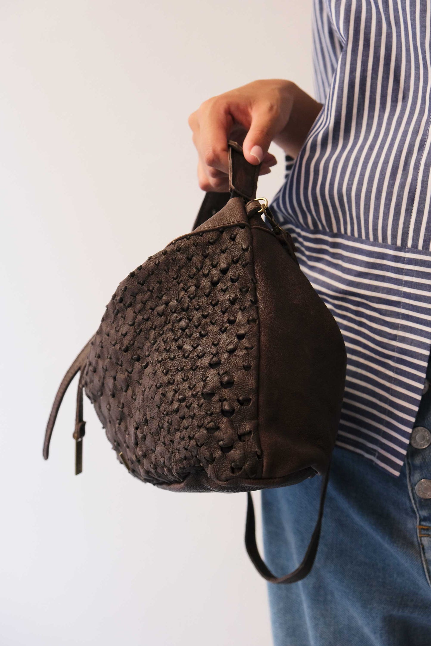 Chicca Media hobo bag in brown perforated nappa - Made in Italy-