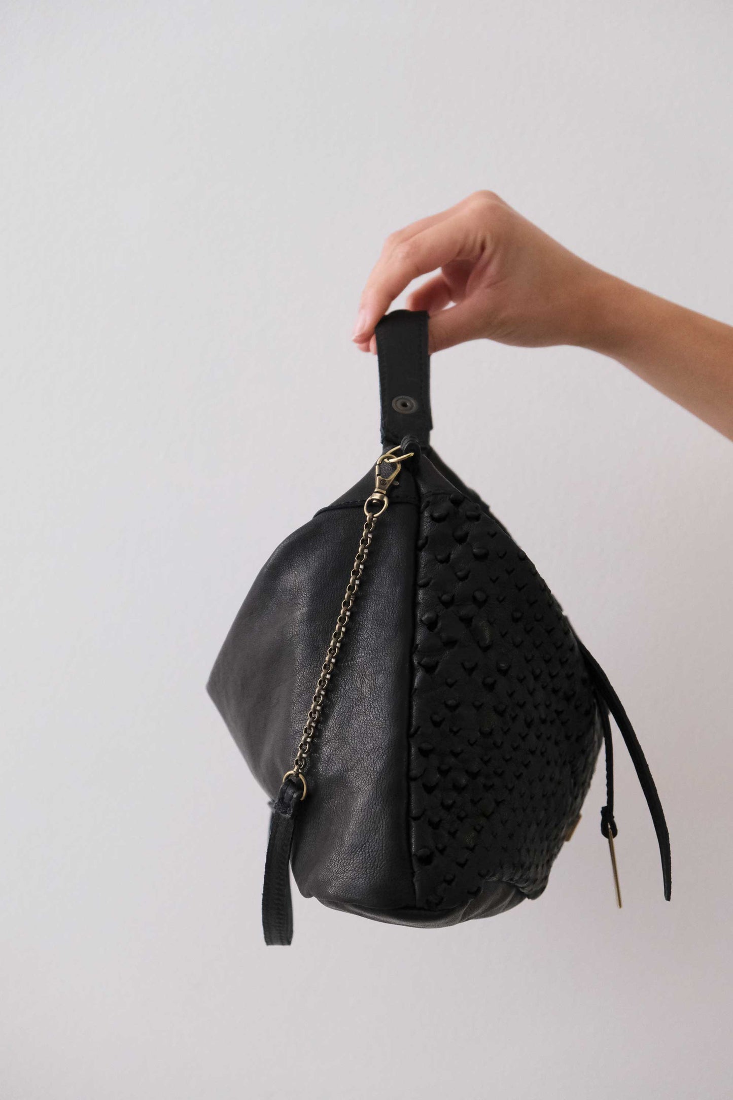 Chicca Media hobo bag in black perforated nappa - Made in Italy -