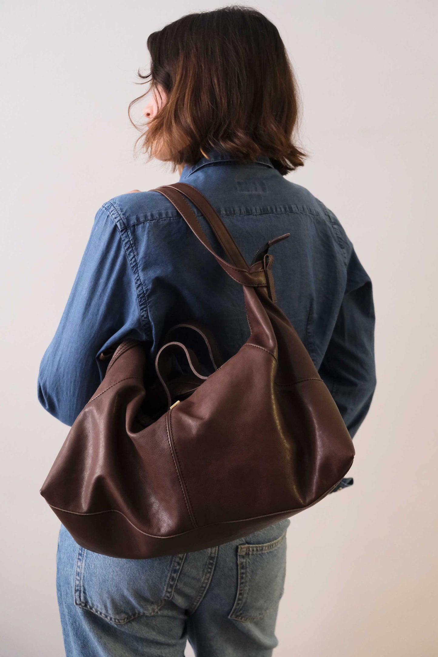 Cloudy borsa a tracolla in pelle nappa marrone - Made in Italy-