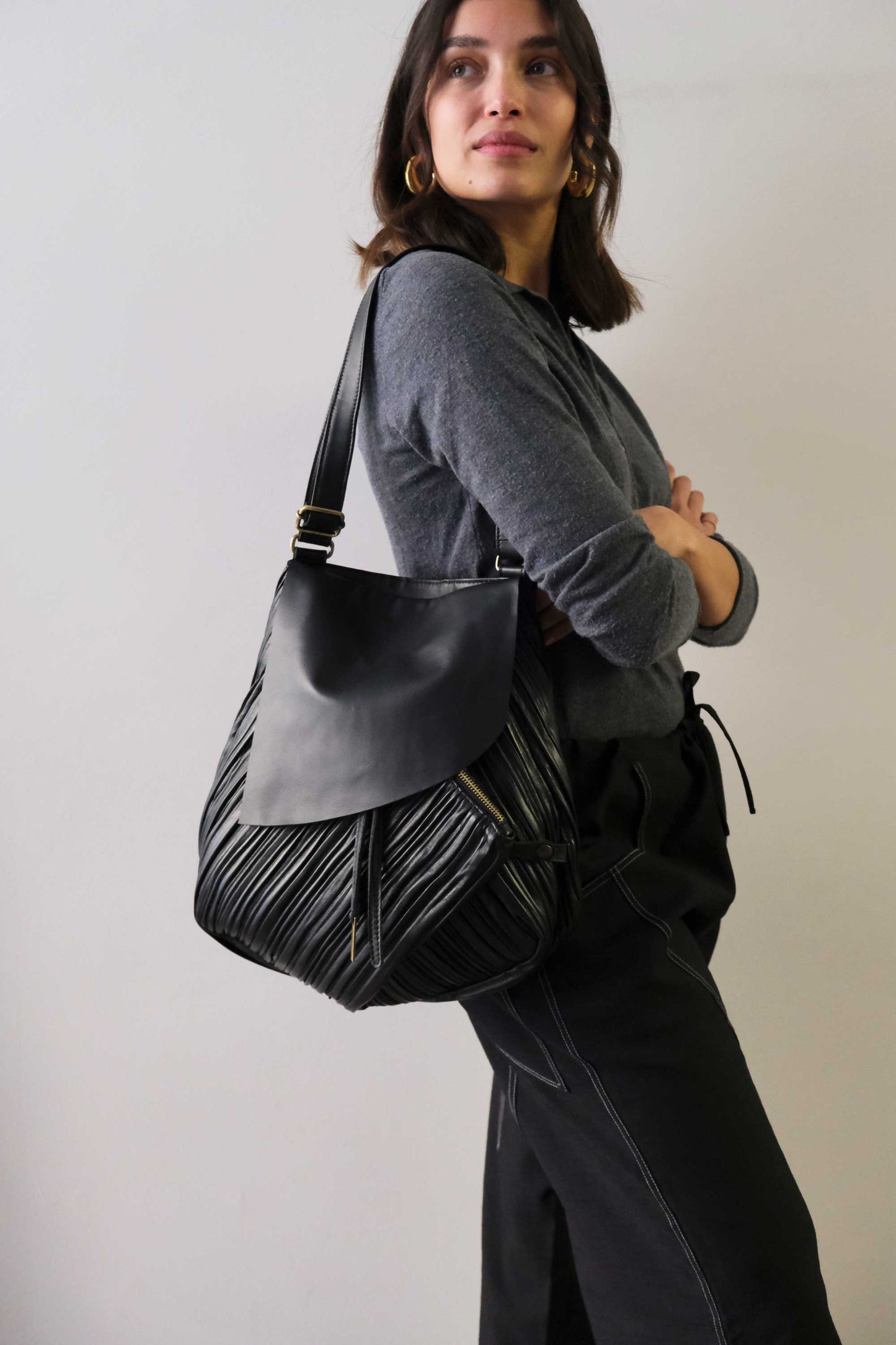 PRE ORDER discount 15%-Gabri tote bag in pleated black colour nappa leather  - use code PREORDER15 - DELIVERY IS ESTIMATED WITHIN APPROXIMATELY 30 DAYS FROM THE ORDER DATE - Made in Italy -