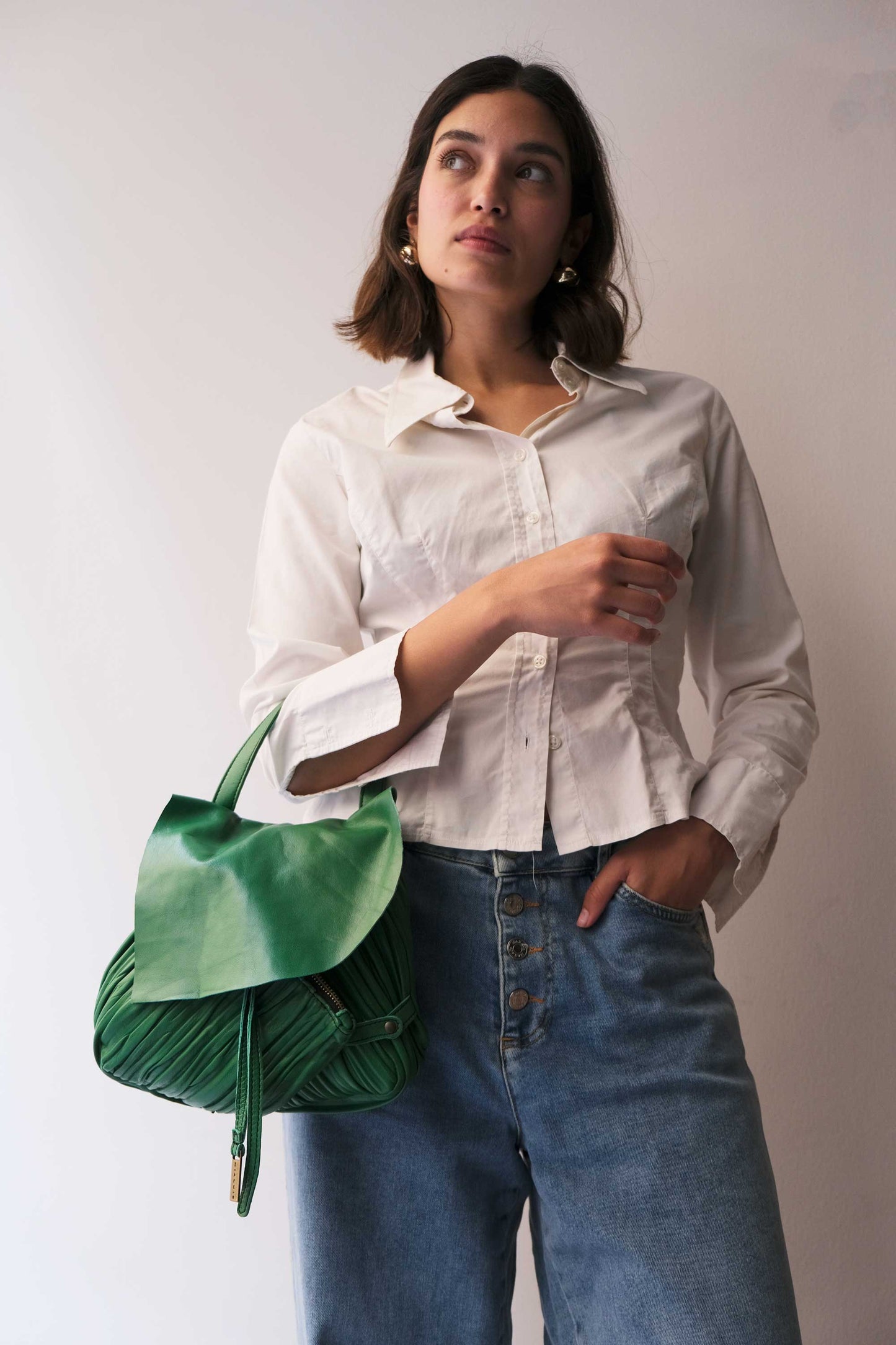 Minu in pleated emerald colour leather - Made in Italy -