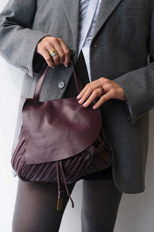 PREORDINE sconto 15% - Minu in pelle plissettata colore prugna - usa il codice PREORDER15 -LA CONSEGNA E' STIMATA 30 GIORNI DALL'ORDINE- Made in Italy -