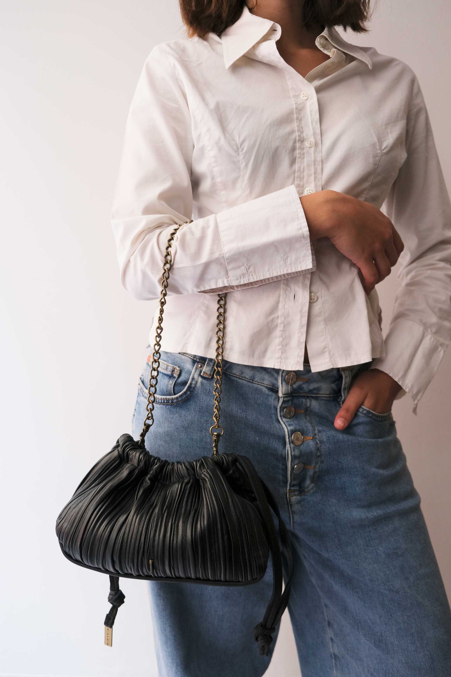 PRE ORDER discount 15%-Agnes mini pochette in black pleated leather- use code PREORDER15 - ESTIMATED DELIVERY SEPTEMBER 15- Made in Italy -