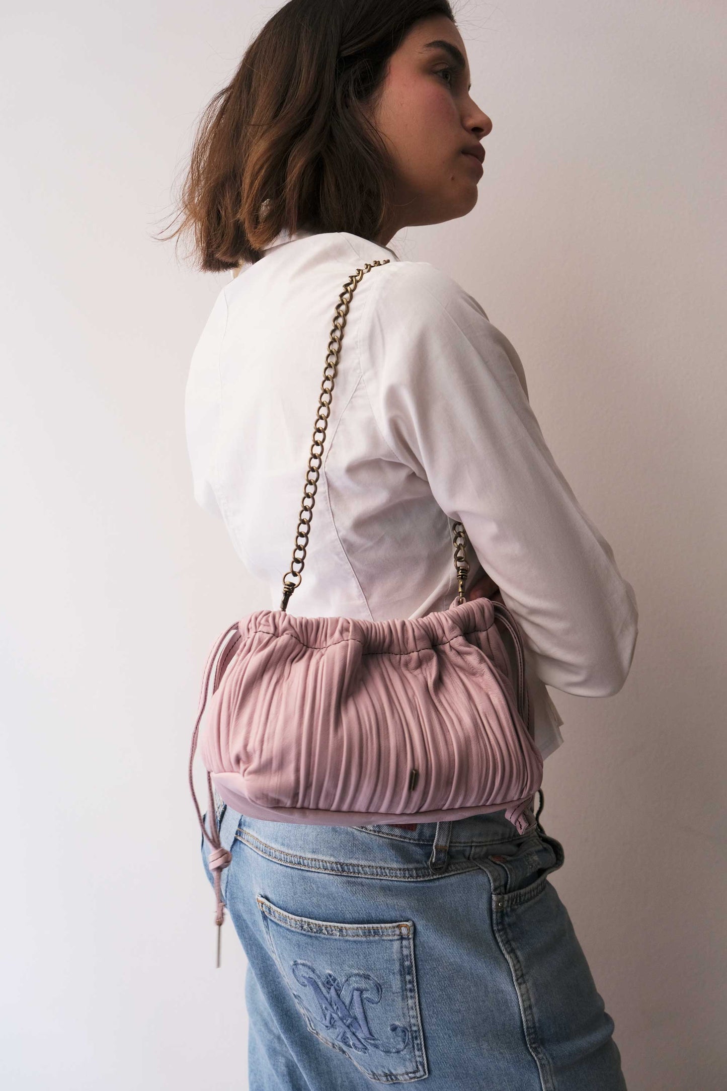 Agnes mini pochette in orchid pleated leather - Made in Italy -