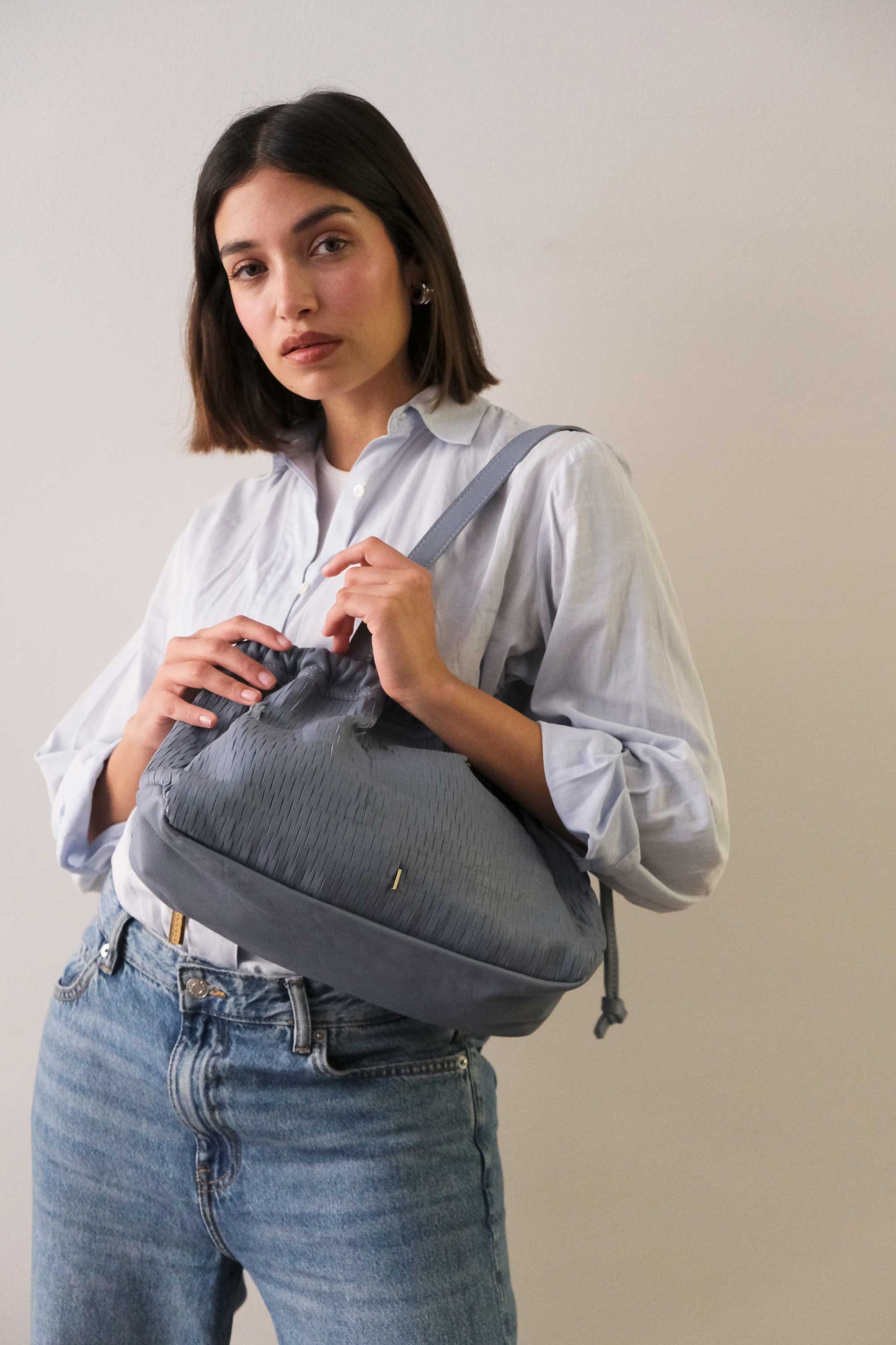 Agnes bucket in rain perforated leather - Made in Italy -