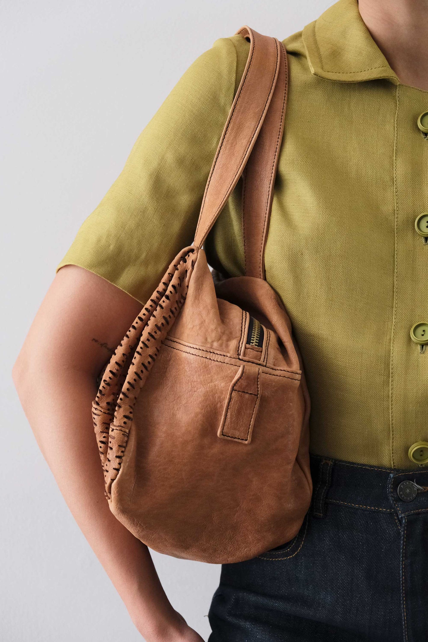 Betty tote nappa laserata giunco cognac - Made in Italy -