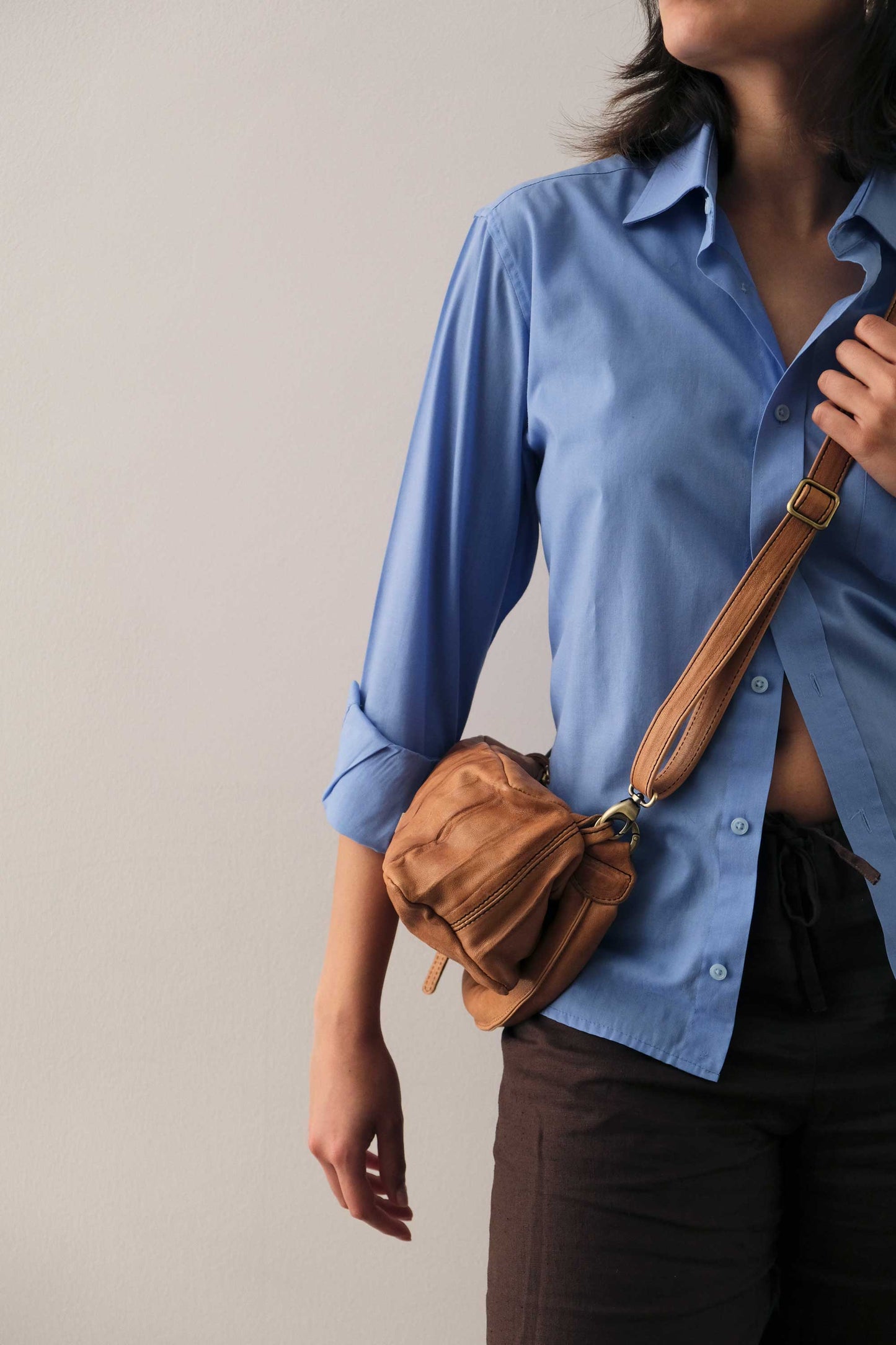 Bobo mini in nappa lomè cognac pelle conciata al vegetale - Made in Italy -