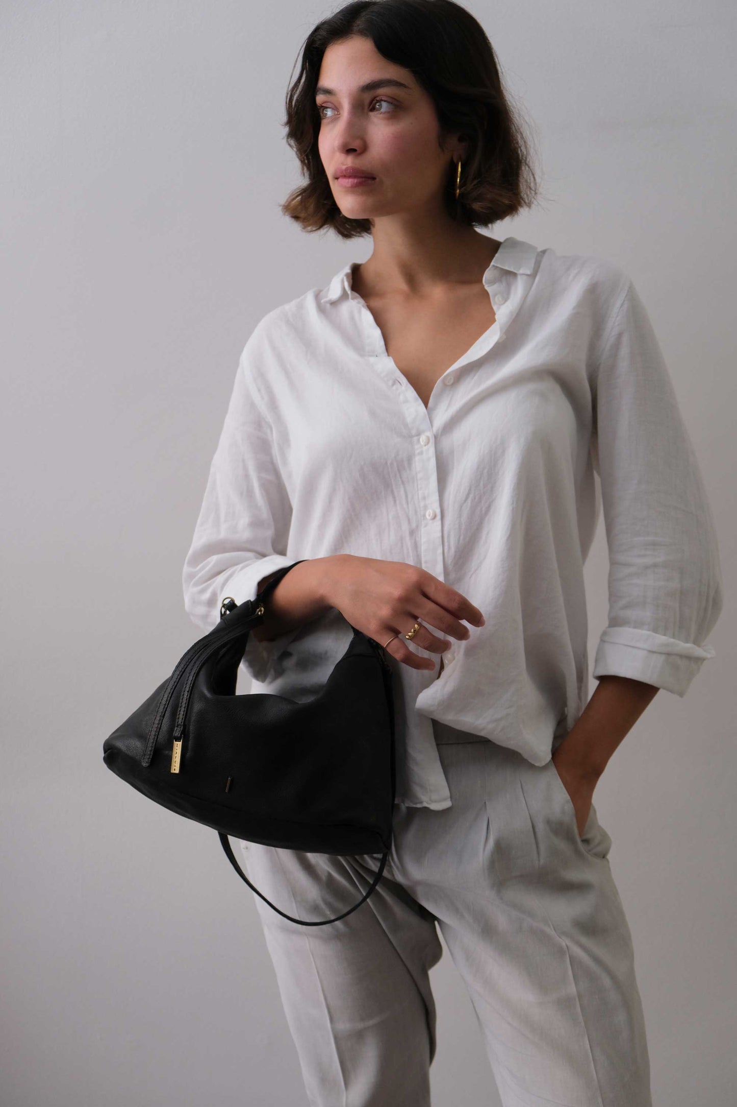 Chicca Media hobo bag in black nappa vegetable leather - Made in Italy -