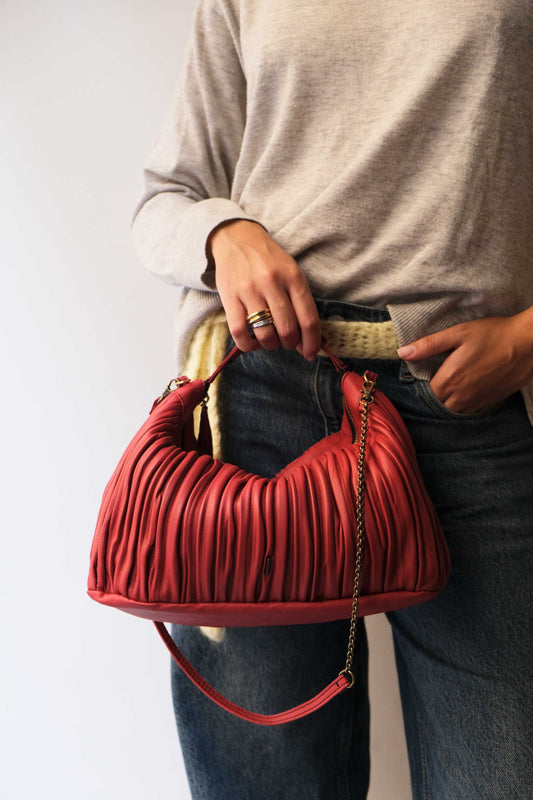 PRE ORDER discount 15%- Chicca Media hobo bag in red pleated leather - use code PREORDER15 - DELIVERY IS ESTIMATED WITHIN APPROXIMATELY 30 DAYS FROM THE ORDER DATE - Made in Italy -