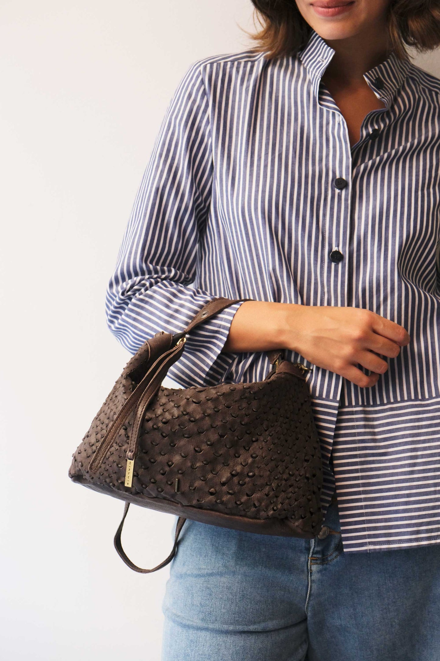 Chicca Media hobo bag in brown perforated nappa - Made in Italy-