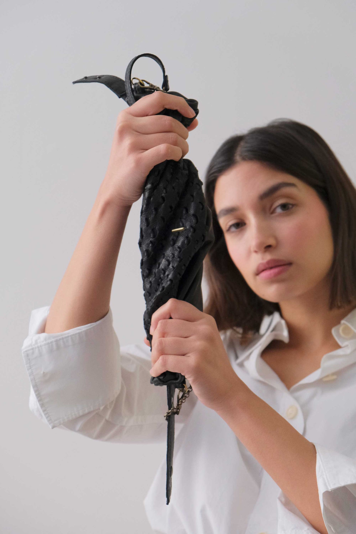 Chicca Media hobo bag in black perforated nappa - Made in Italy -