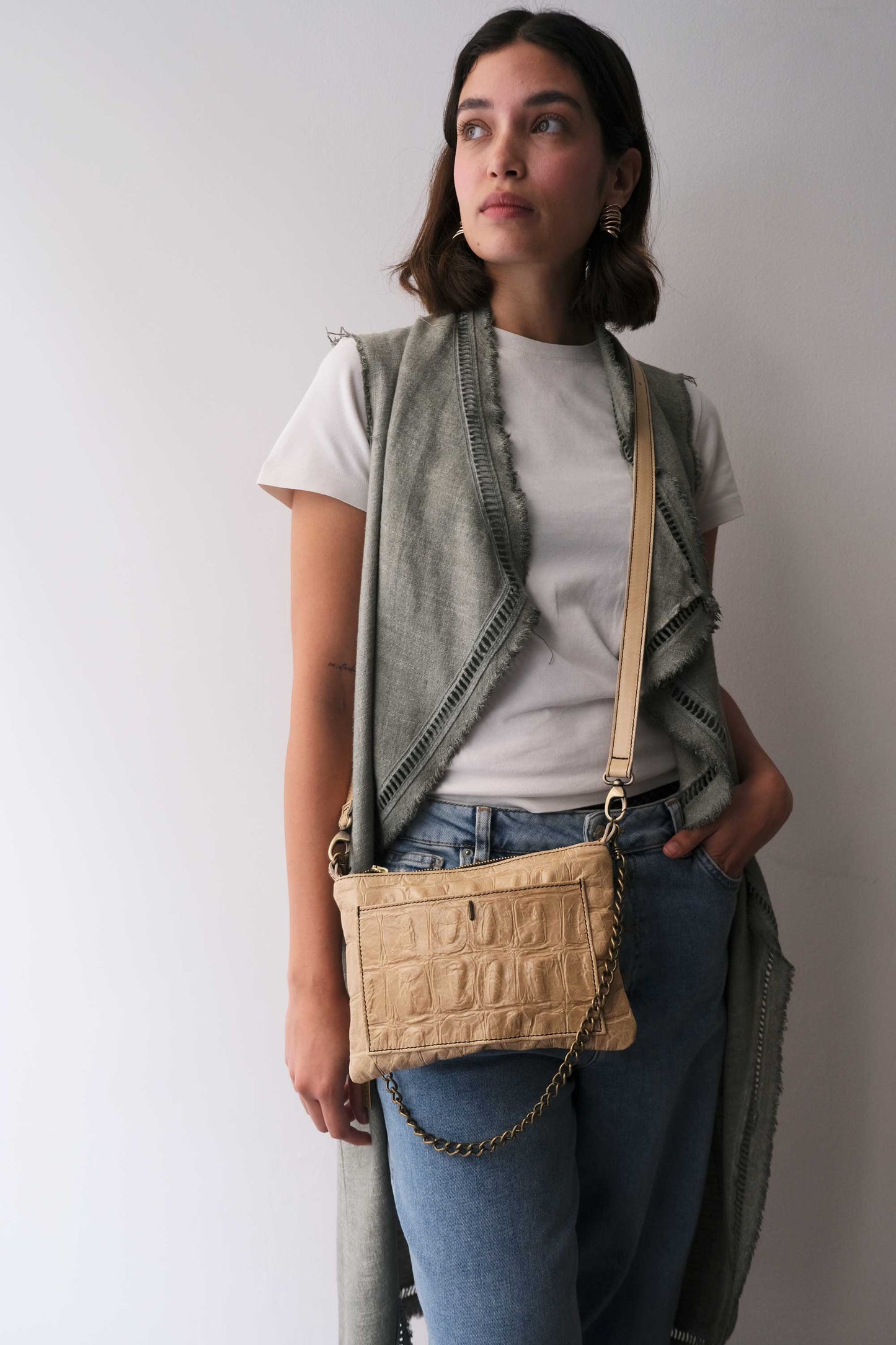 Pochette Mikin in vitello nocciola - Made in Italy-