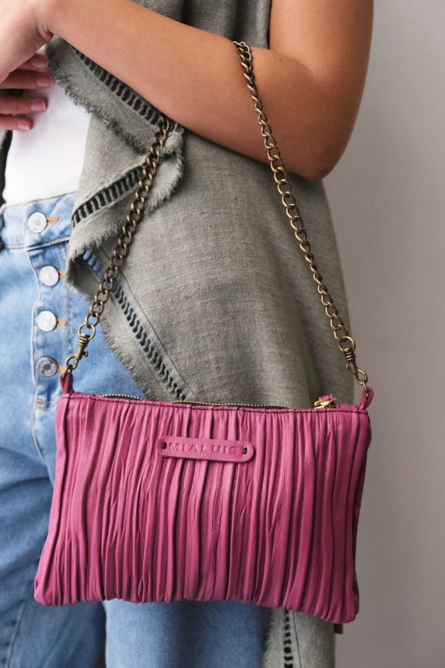 PRE ORDER discount 15%- Mikin pochette in barolo pleated soft leather - use code PREORDER15 - ESTIMATED DELIVERY END SEPTEMBER - Made in Italy -