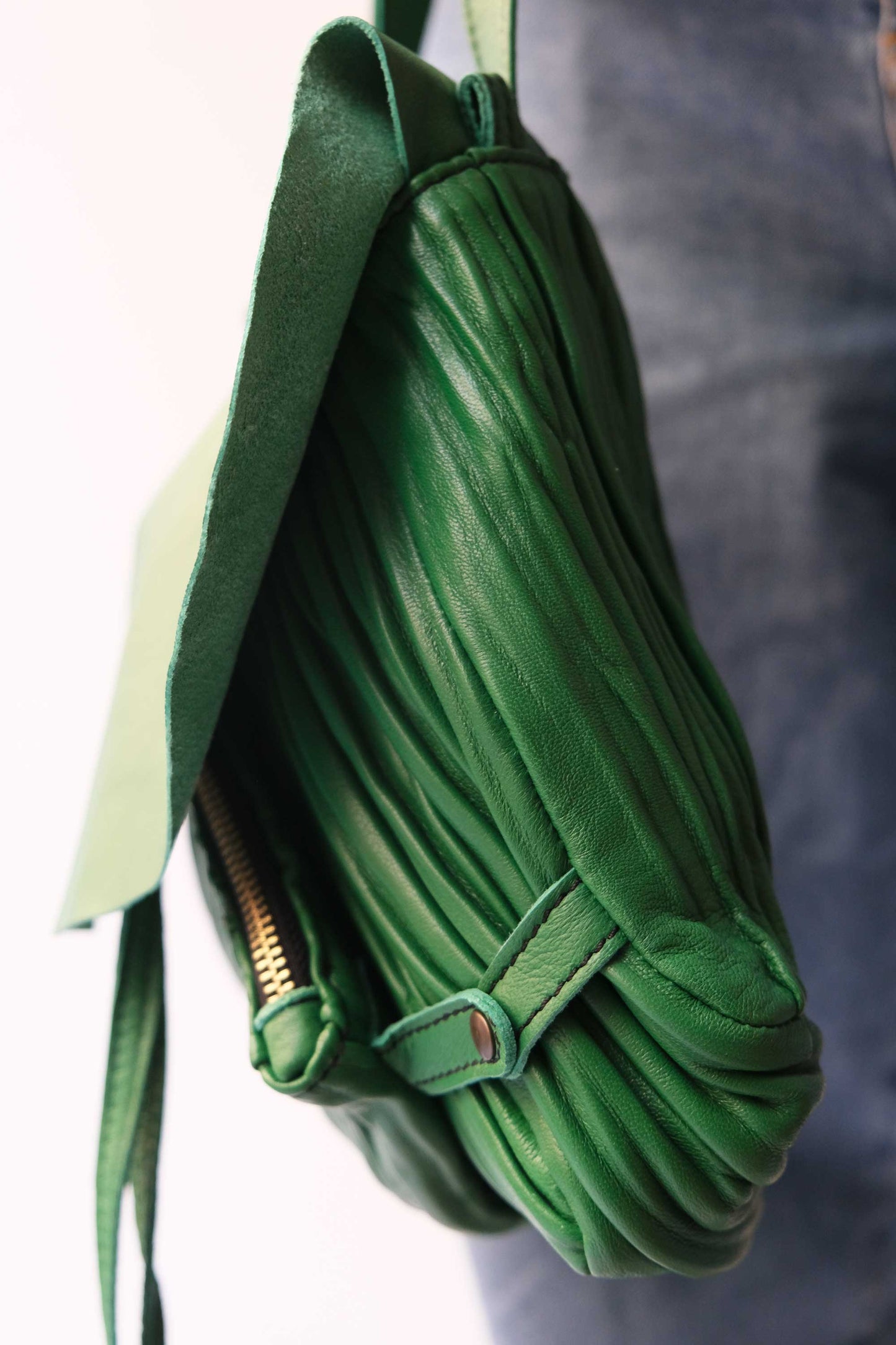 Minu in pleated emerald colour leather - Made in Italy -