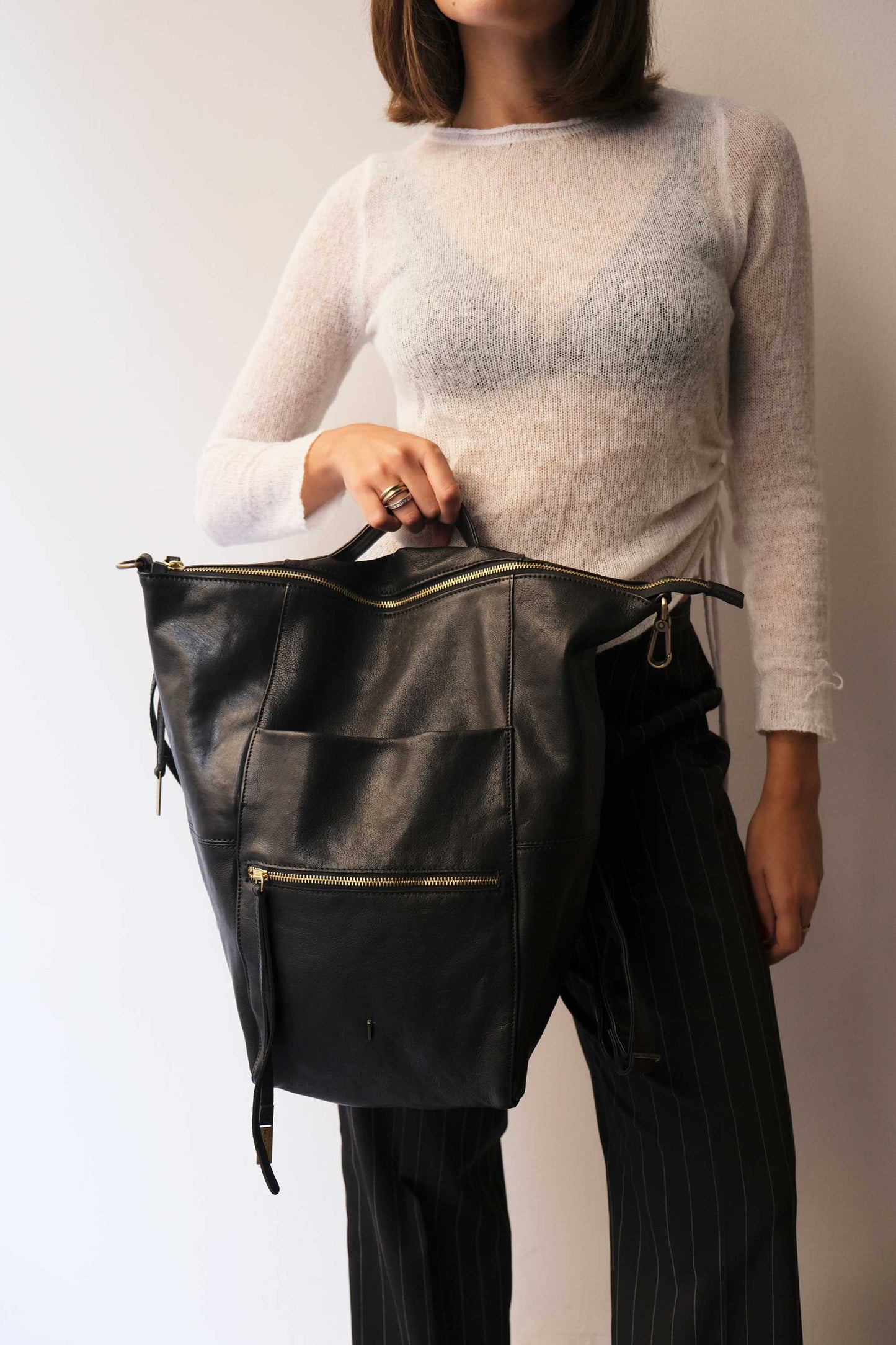 Vicky backpack in black vegetable-tanned nappa leather, - Made in Italy -