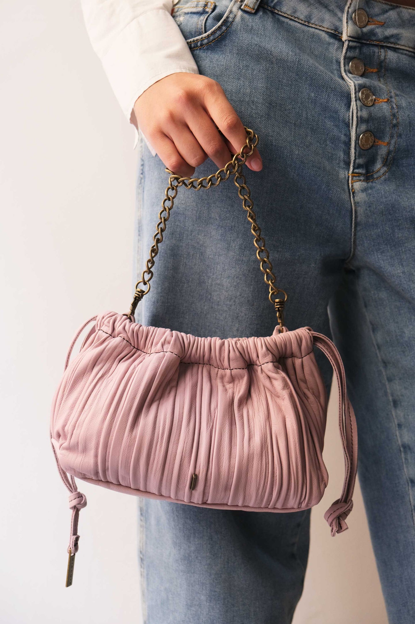 Agnes mini pochette in orchid pleated leather - Made in Italy -