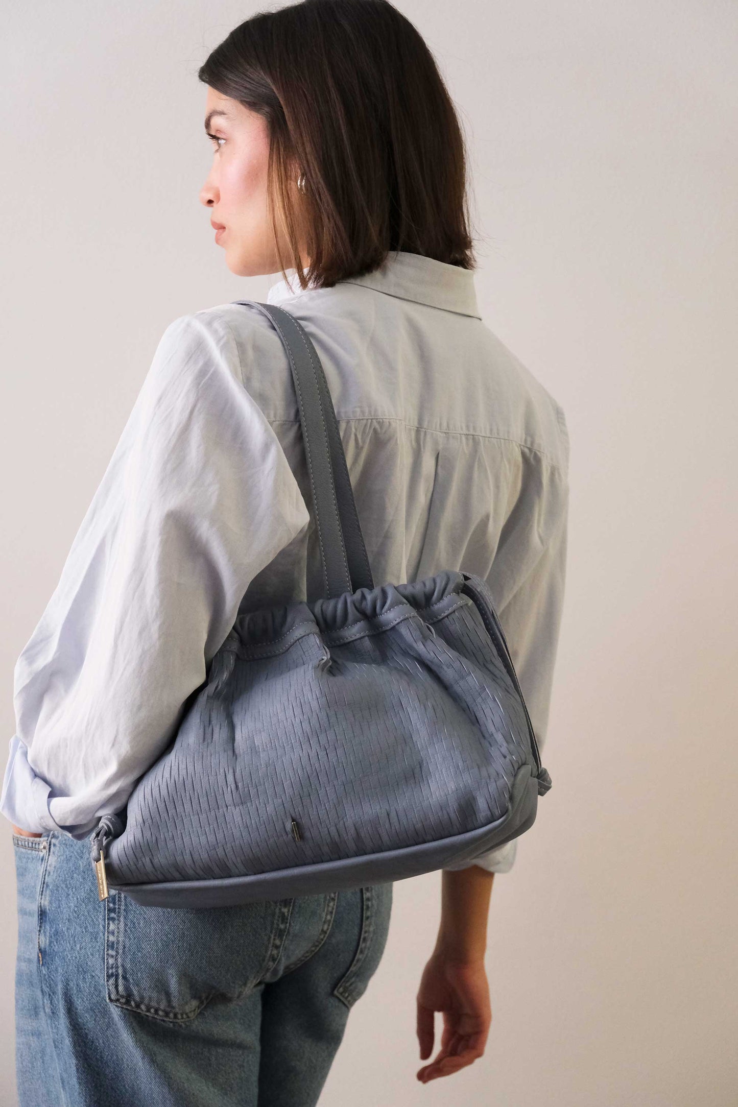 Agnes bucket in rain perforated leather - Made in Italy -