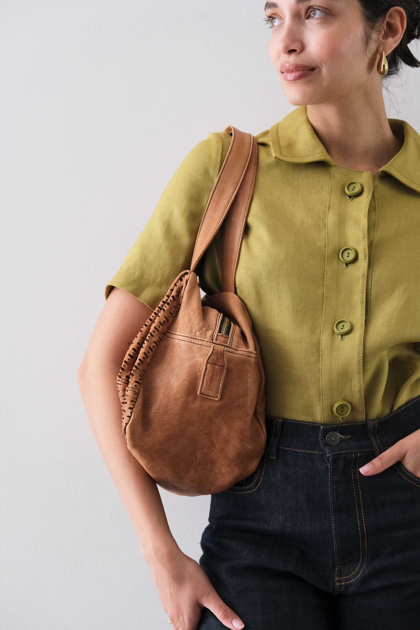 Betty tote nappa laserata giunco cognac - Made in Italy -