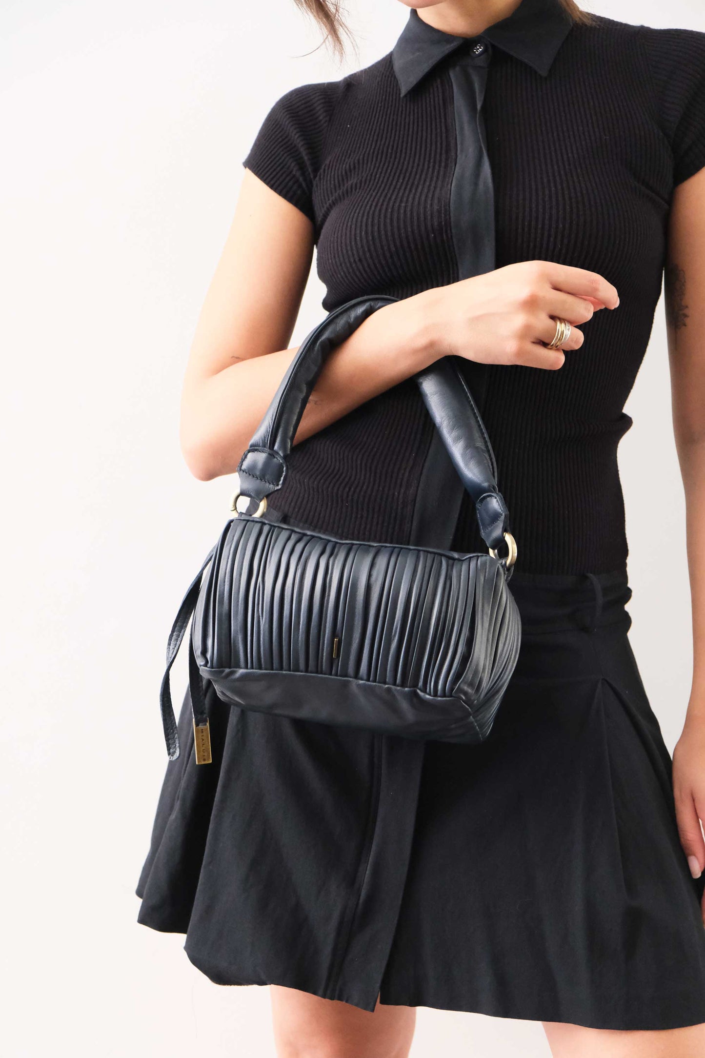 PRE ORDER discount 15%- Bobo mini in navy pleated leather nappa - use code PREORDER15 - ESTIMATED DELIVERY SEPTEMBER 15- Made in Italy -