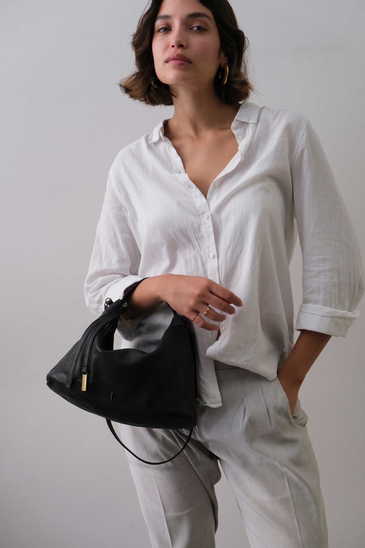 Chicca Media hobo bag in black nappa vegetable leather - Made in Italy -