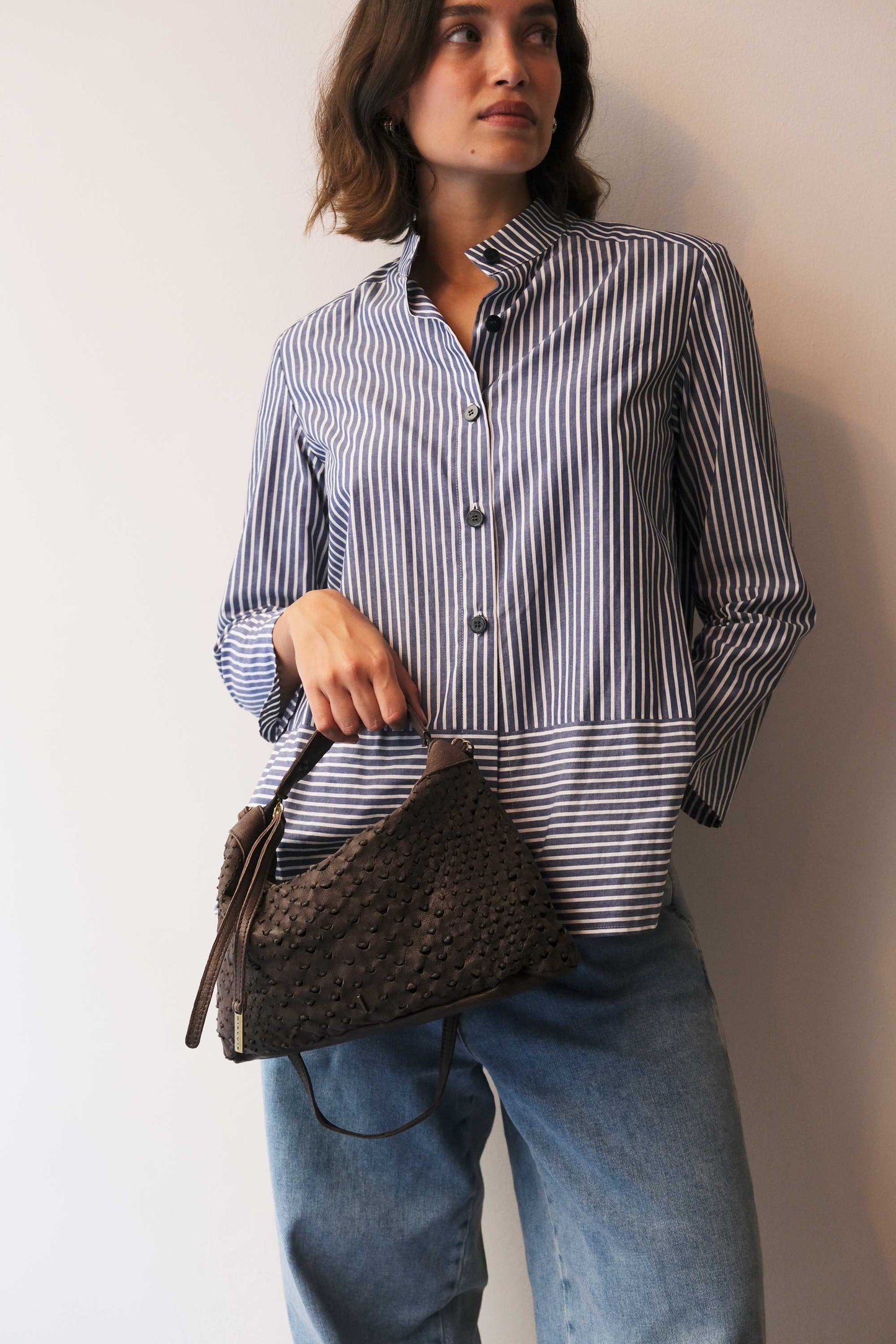 Chicca Media hobo bag in brown perforated nappa - Made in Italy-