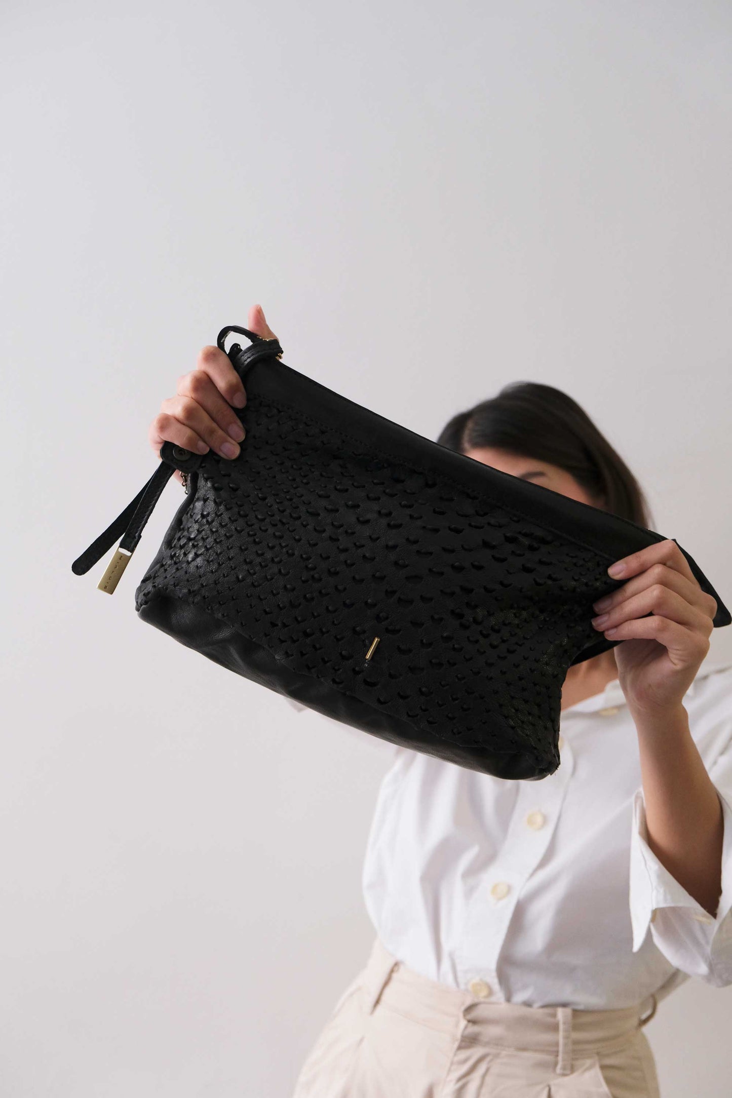 Chicca Media hobo bag in black perforated nappa - Made in Italy -