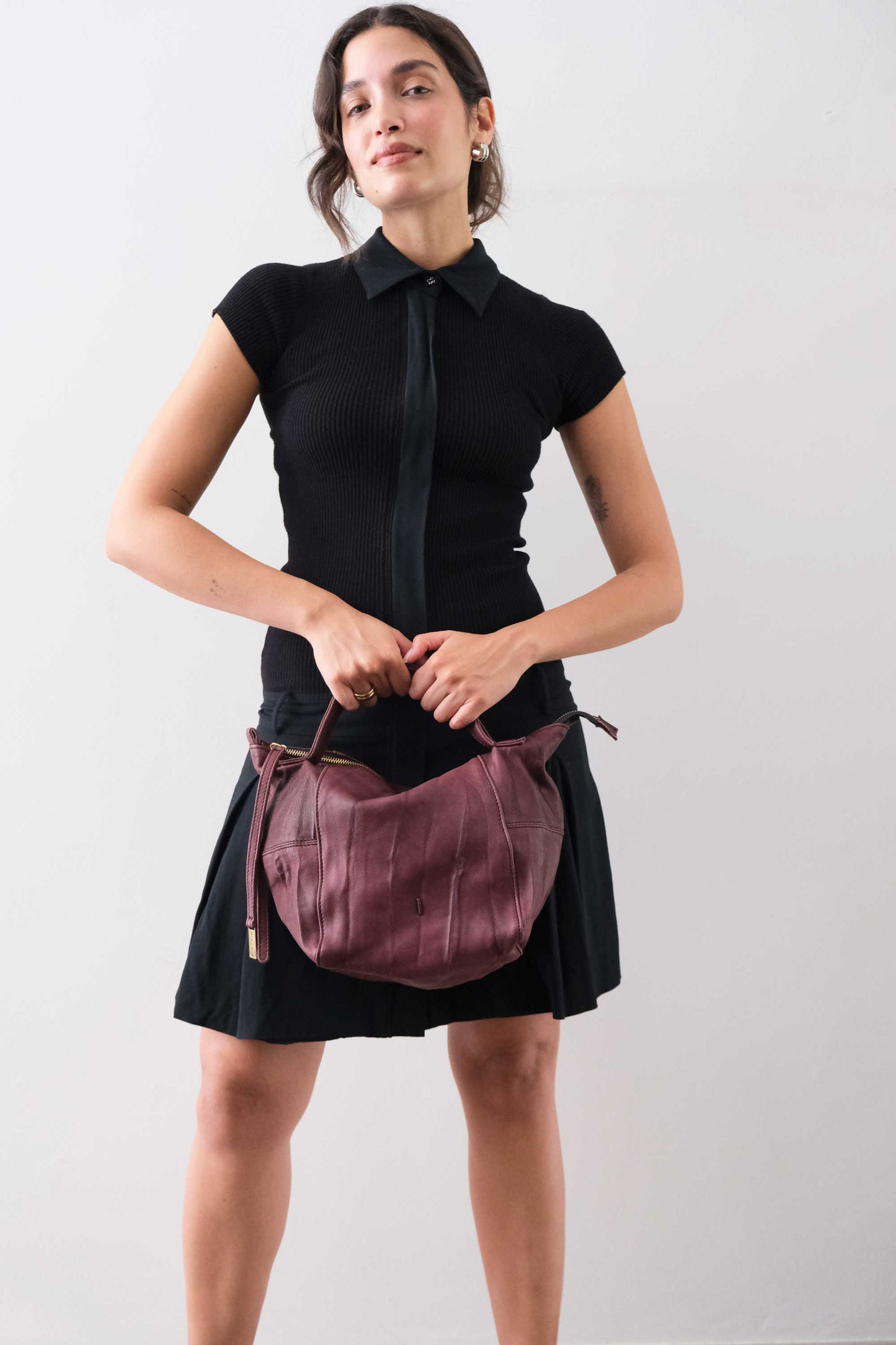 PRE ORDER discount 15%- Marty bag in plum soft washed nappa lome - use code PREORDER15 - ESTIMATED DELIVERY SEPTEMBER 15- Made in Italy -