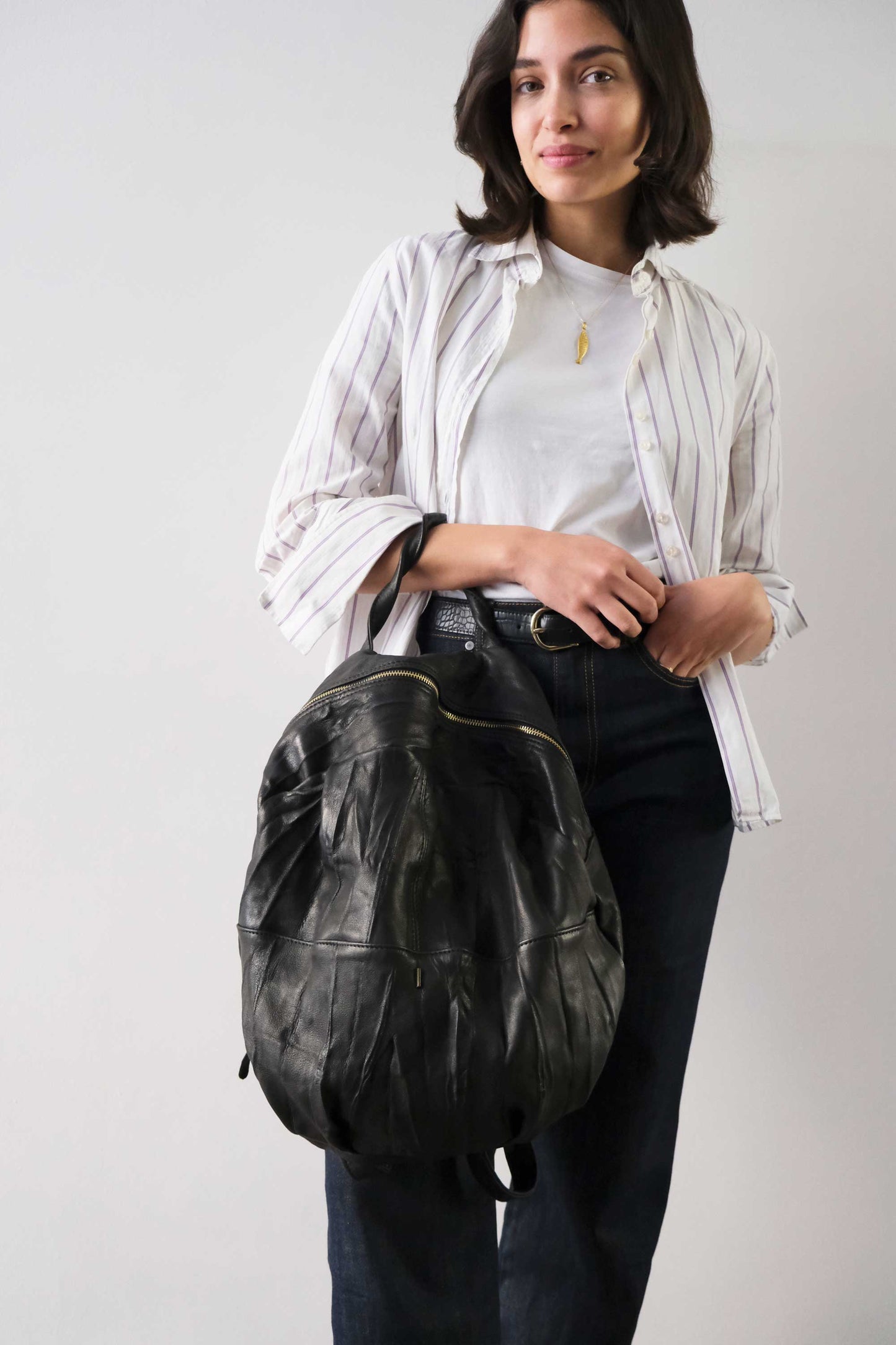 Nerina zaino in pelle nera nappa lomè lavata e morbida - Made in Italy -