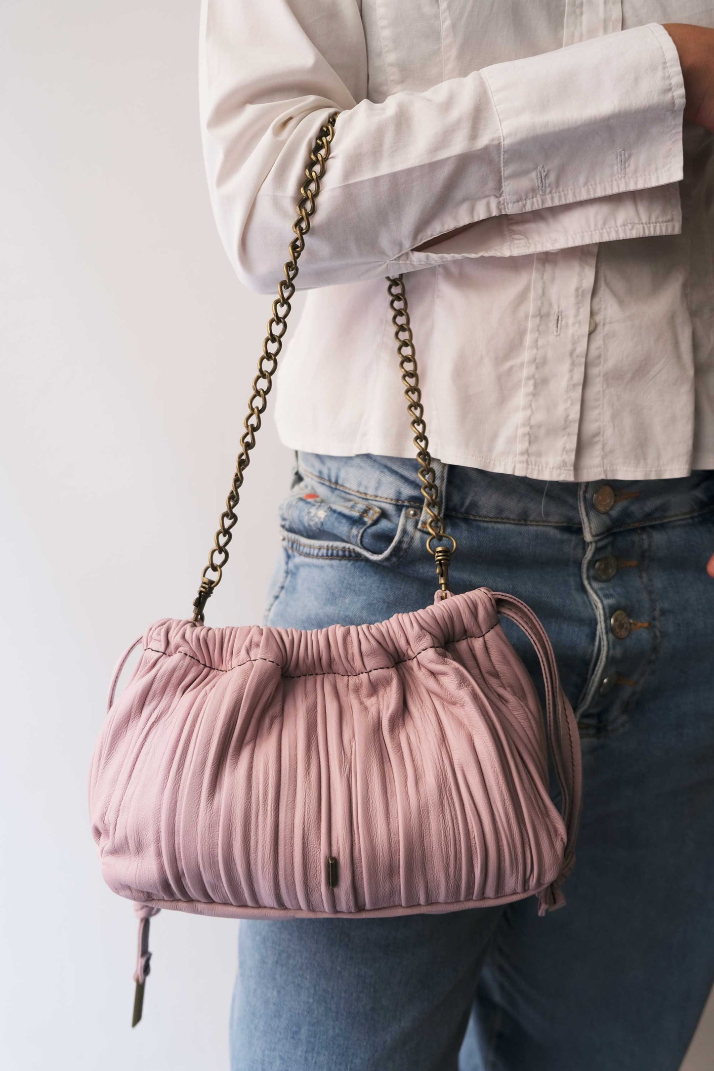 Agnes mini pochette in orchid pleated leather - Made in Italy -