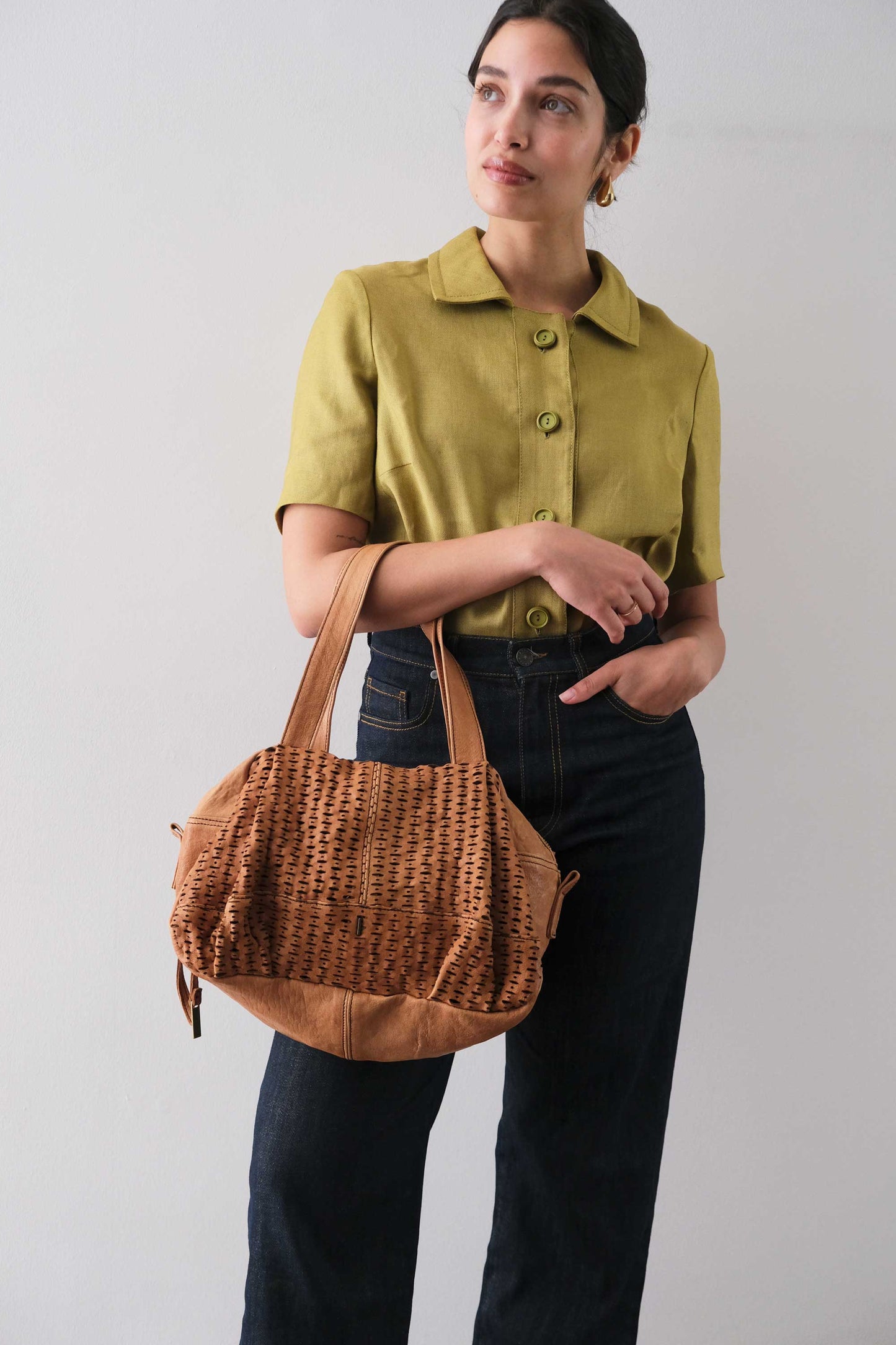 Betty tote nappa laserata giunco cognac - Made in Italy -