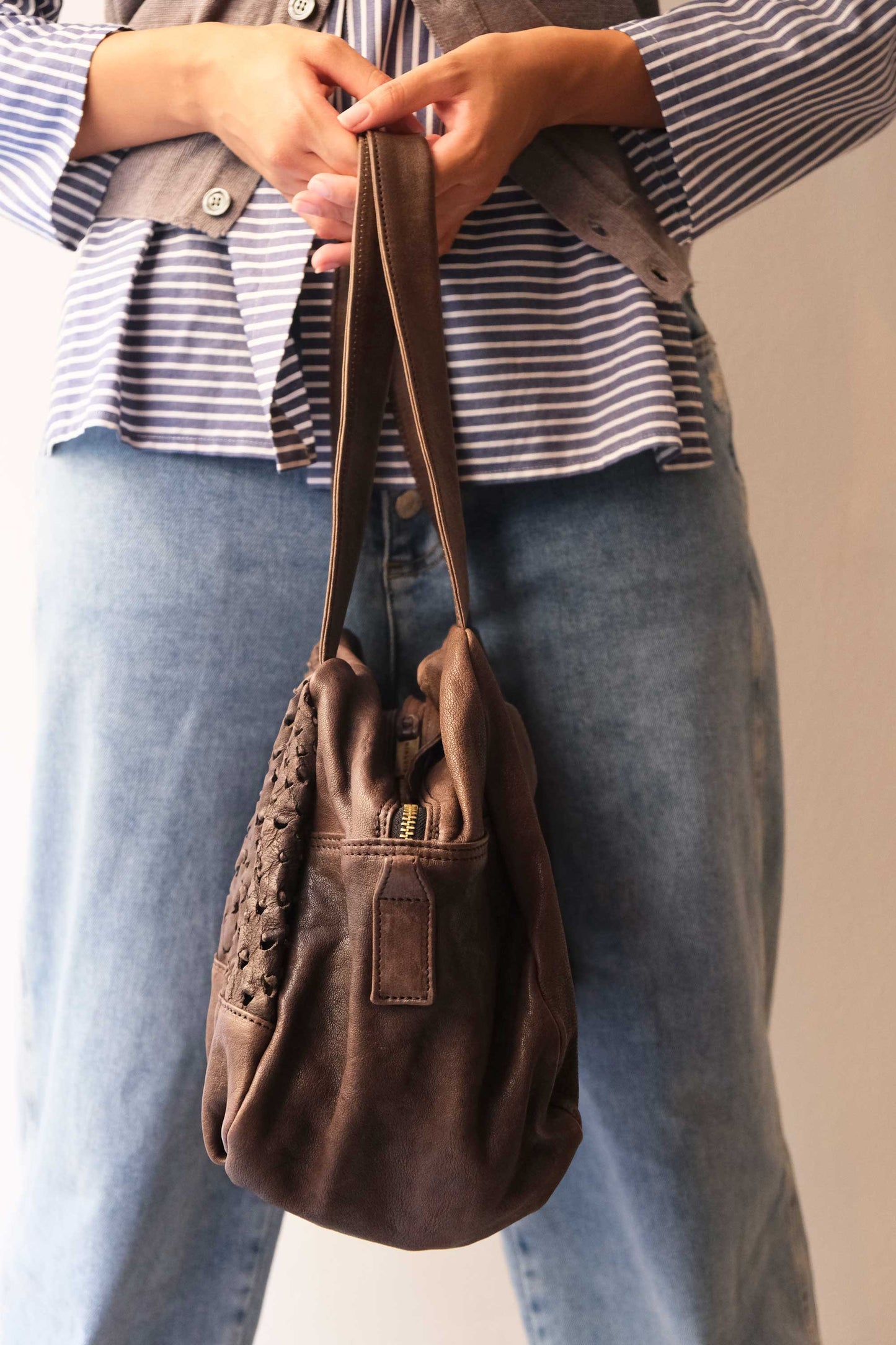 PRE ORDER discount 15%-Betty tote in brown perforated nappa leather - use code PREORDER15 - ESTIMATED DELIVERY SEPTEMBER 15- Made in Italy -