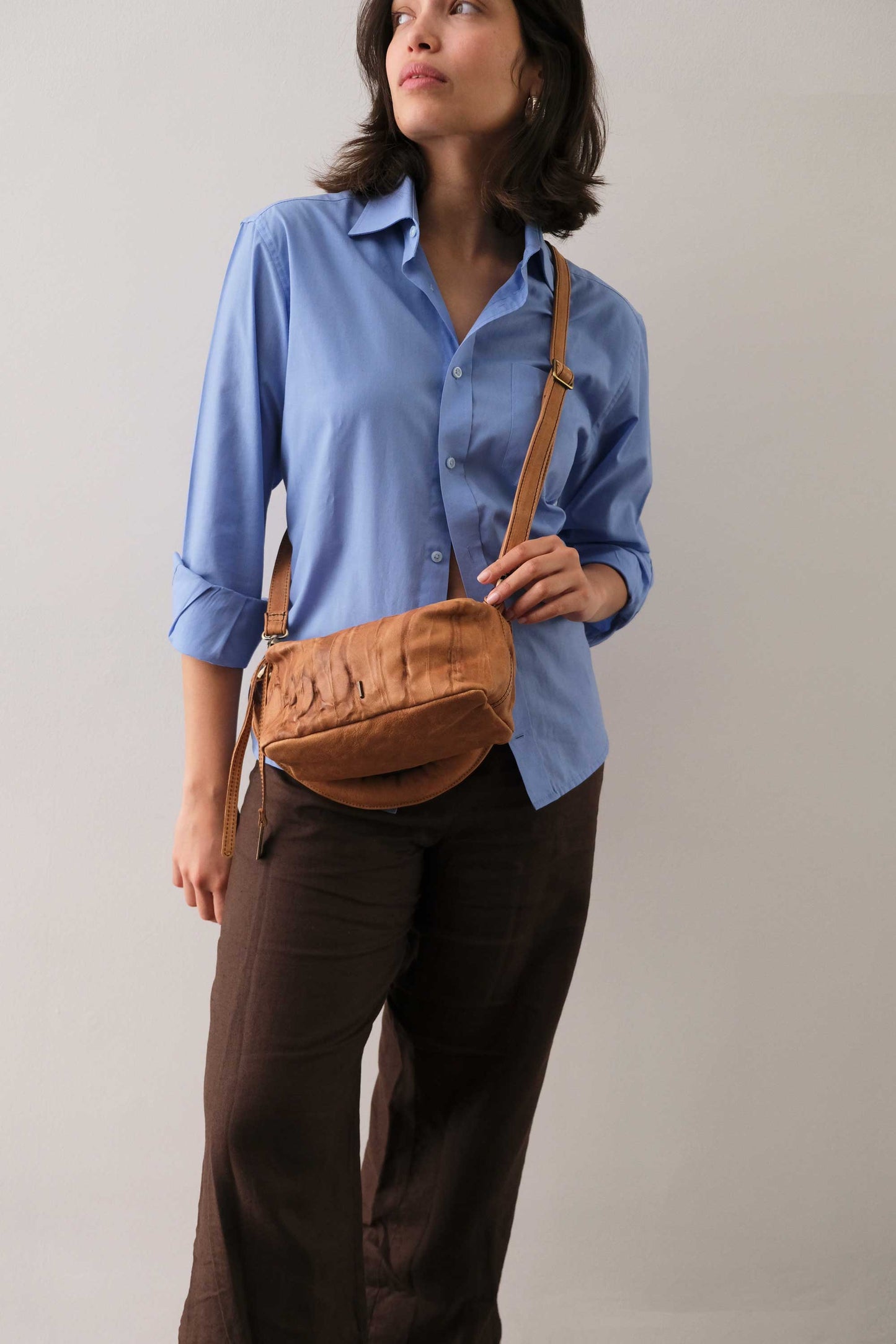 Bobo mini in nappa lomè cognac pelle conciata al vegetale - Made in Italy -