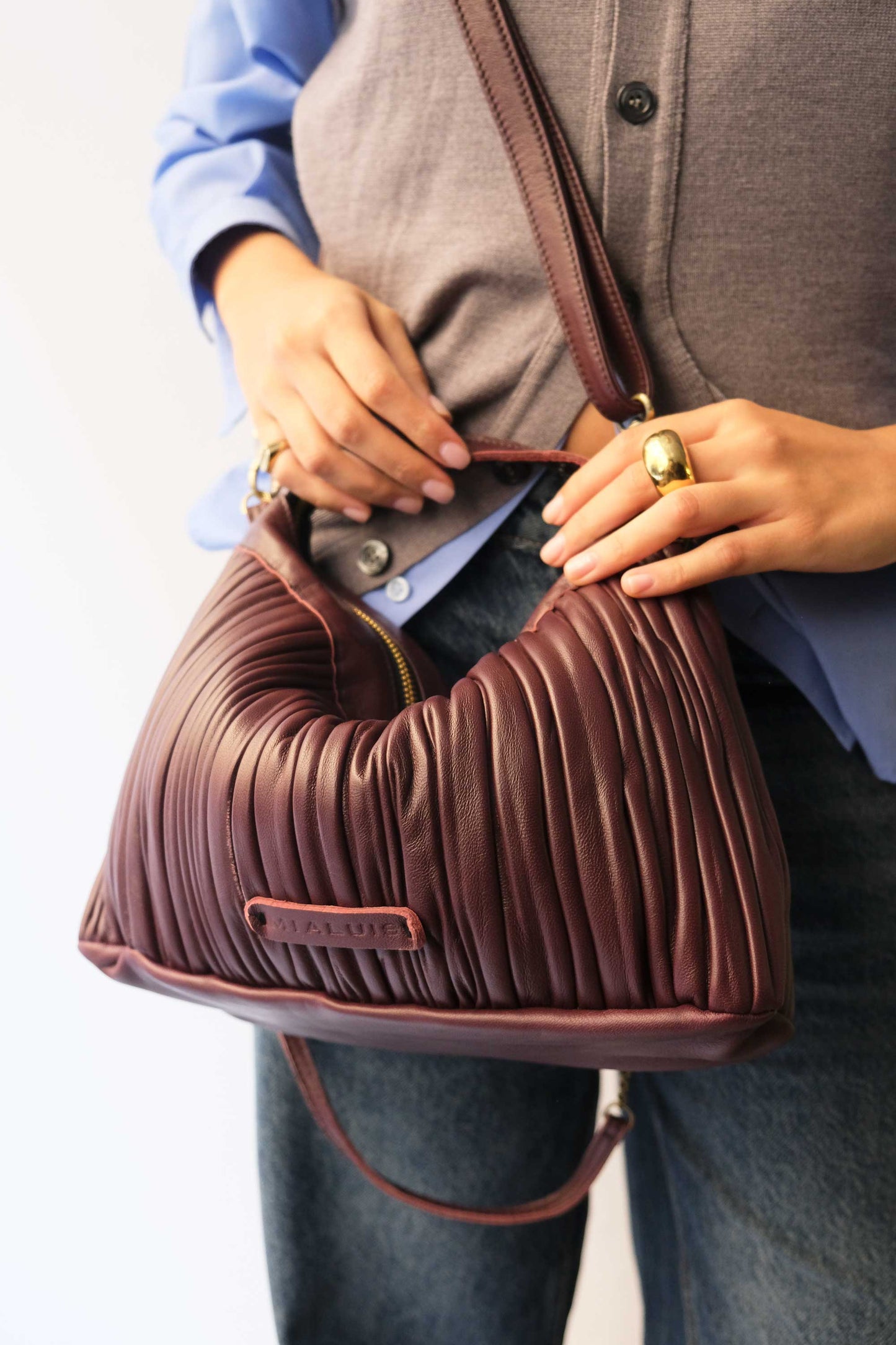 PRE ORDER discount 15%-Chicca Media hobo bag in plum pleated leather - use code PREORDER15 - ESTIMATED DELIVERY SEPTEMBER 15- Made in Italy -