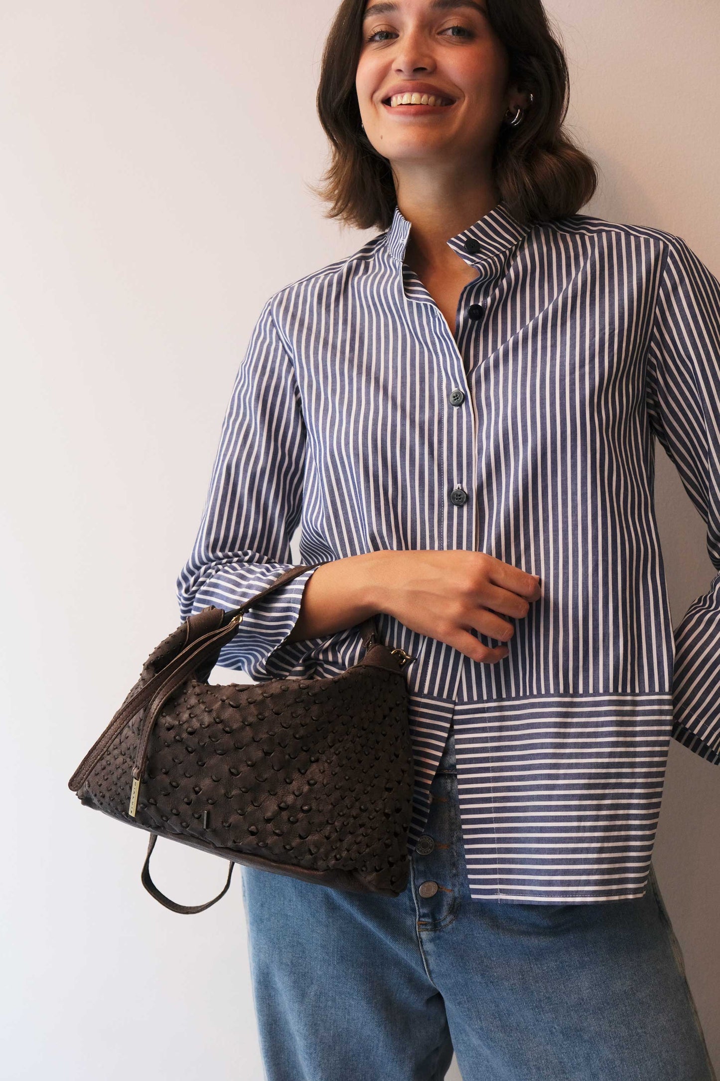 Chicca Media hobo bag in brown perforated nappa - Made in Italy-