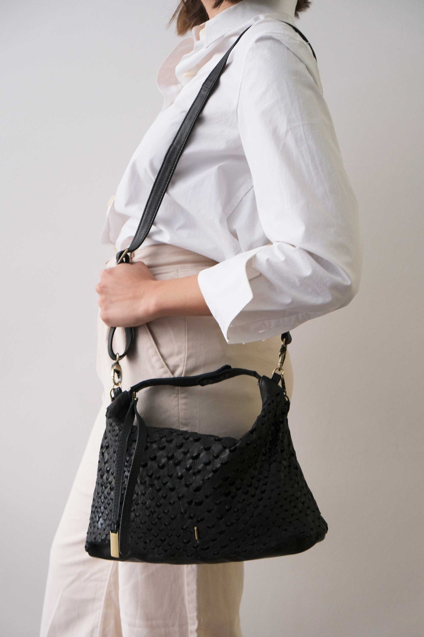 Chicca Media hobo bag in black perforated nappa - Made in Italy -