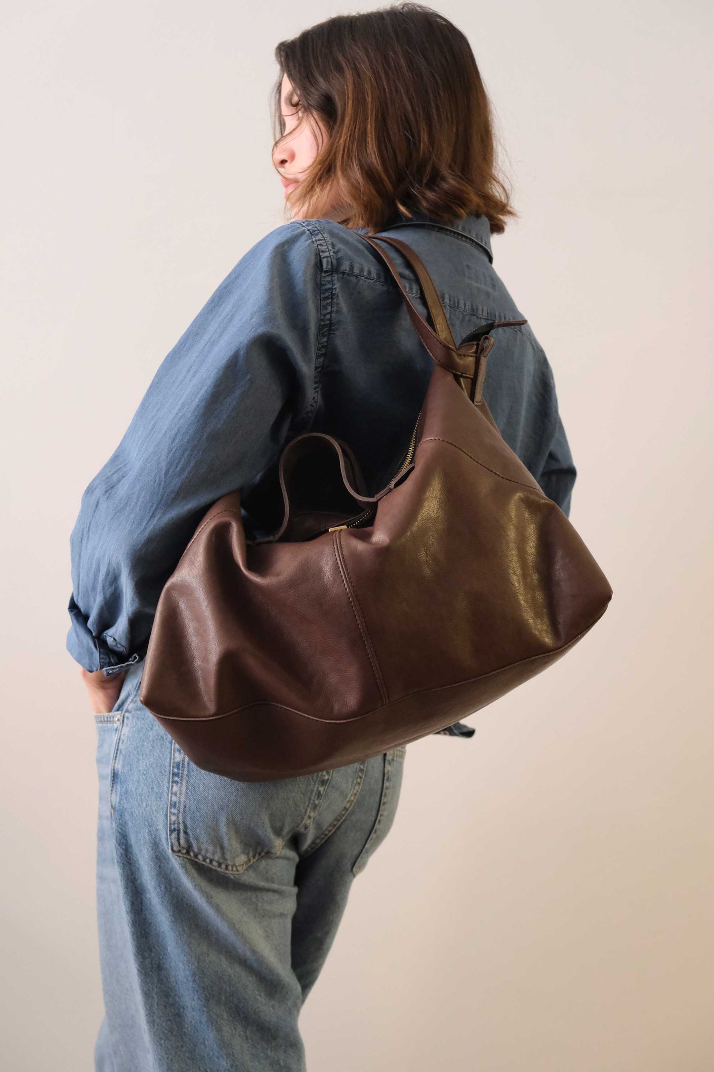 Cloudy borsa a tracolla in pelle nappa marrone - Made in Italy-